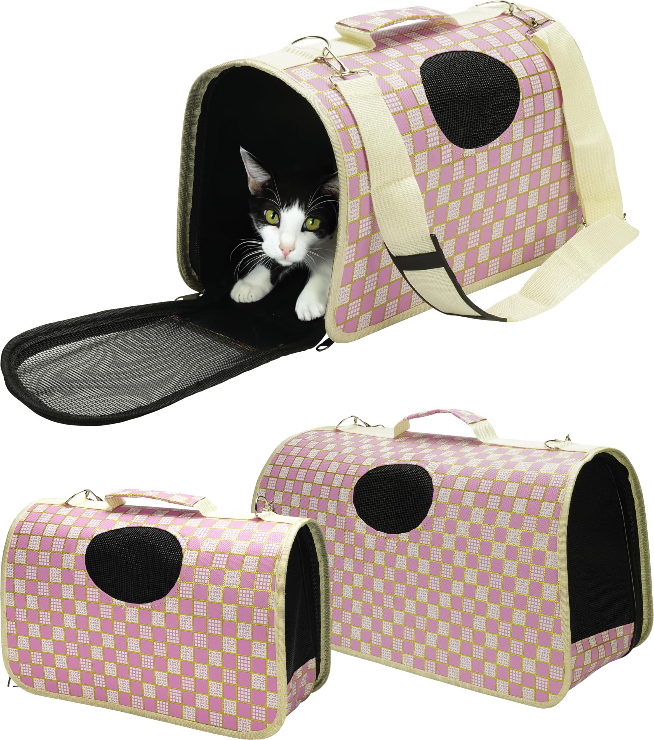 BELLE VOUS (3er Pack Rosa Tragetasche Hund & Katze - Von Fluggesellschaften Zugelassene, Tragbare, Weich Gepolsterte & Faltbare Transporttasche BVOUS-PBS