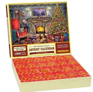 Adventný kalendár 2024 Vianočné puzzle, 24 políčok - 1008 dielikov puzzle, Otec Vianoc pripravuje darčeky, odpočítavanie do Vianoc