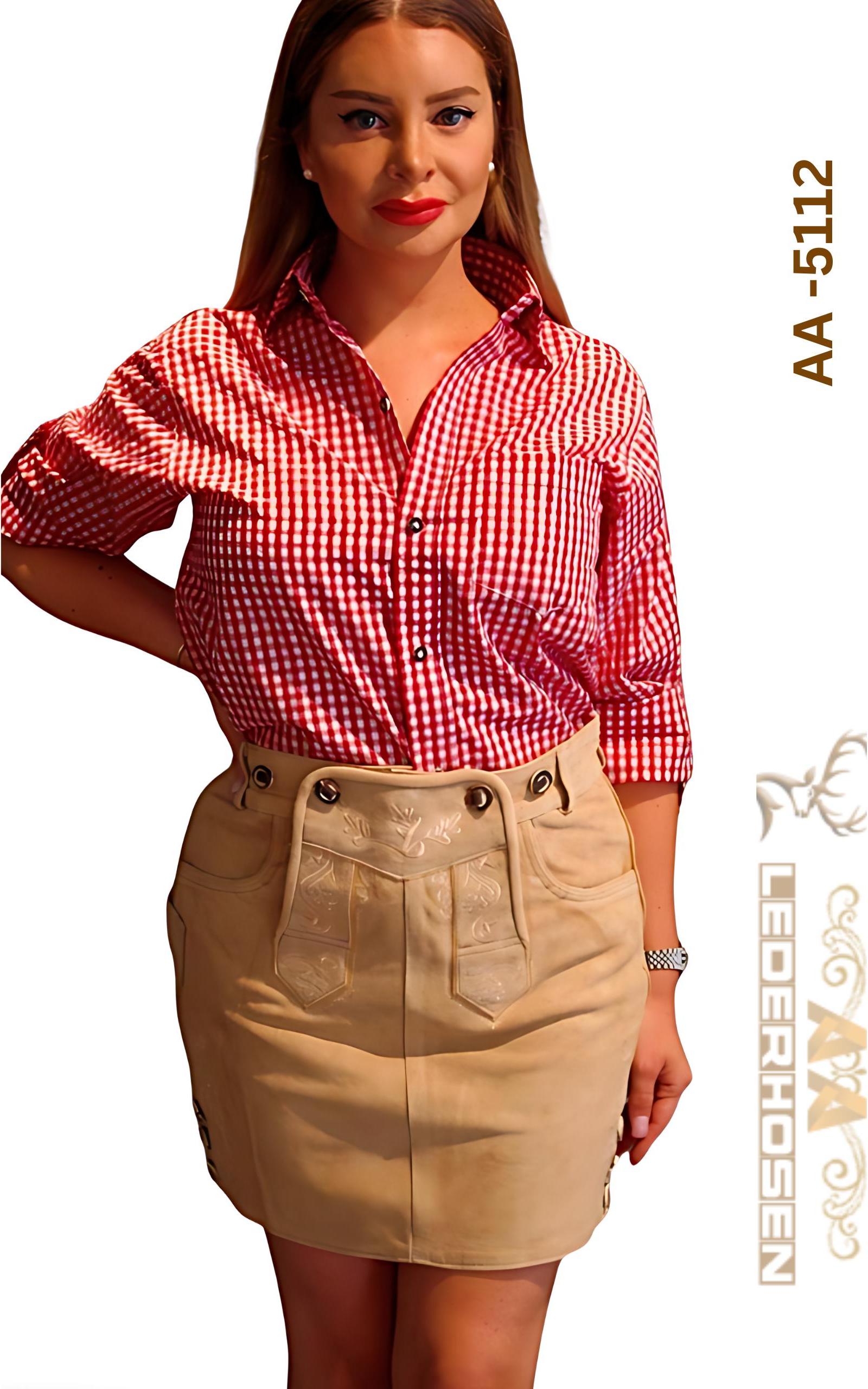 AA Lederhosen Lederhose Damen – Premium Wildleder Trachtenrock Lux Beige mit Hosenträgern 36