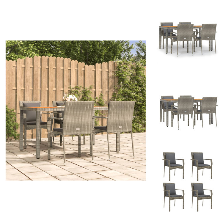 vidaXL 5-dielny záhradný jedálenský set s vankúšmi sivý polyratan - Záhradný nábytok sety