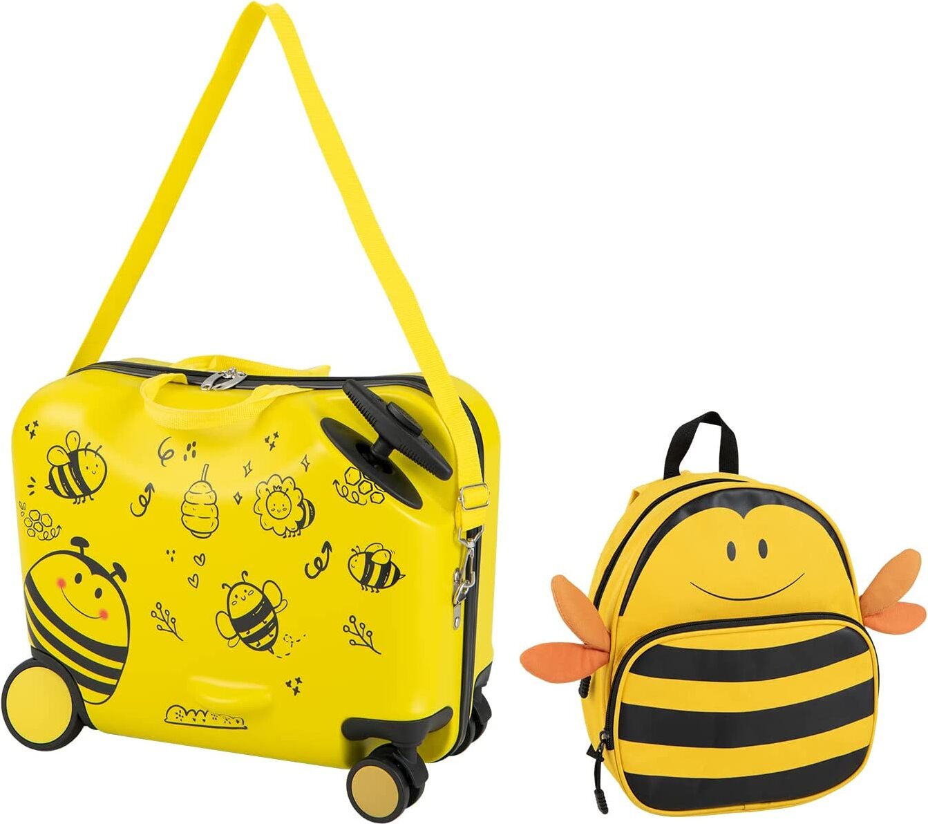 Dreamade Kinderkoffer mit Rucksack 18""+12"", Kinderkoffer Set Mädchen & Jungen, Kinderkoffer 2tlg. Kinder Trolley Set, Kindergepäck Reisetrolley Reise Koffer für Kinder (Biene-Muster) DP32225AYDE
