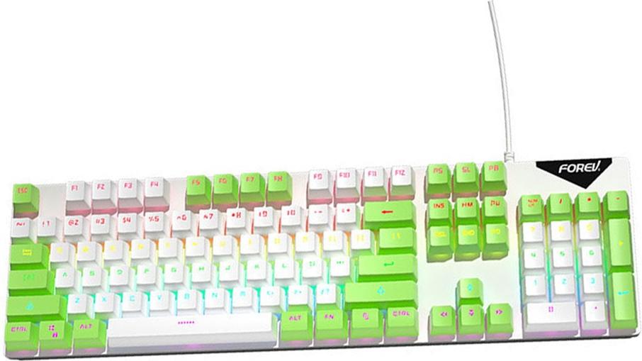 INF Mechanische Tastatur mit Kabel, Regenbogenbeleuchtung, Blaue Schalter, 104 Tasten Weiß+Grün 395073