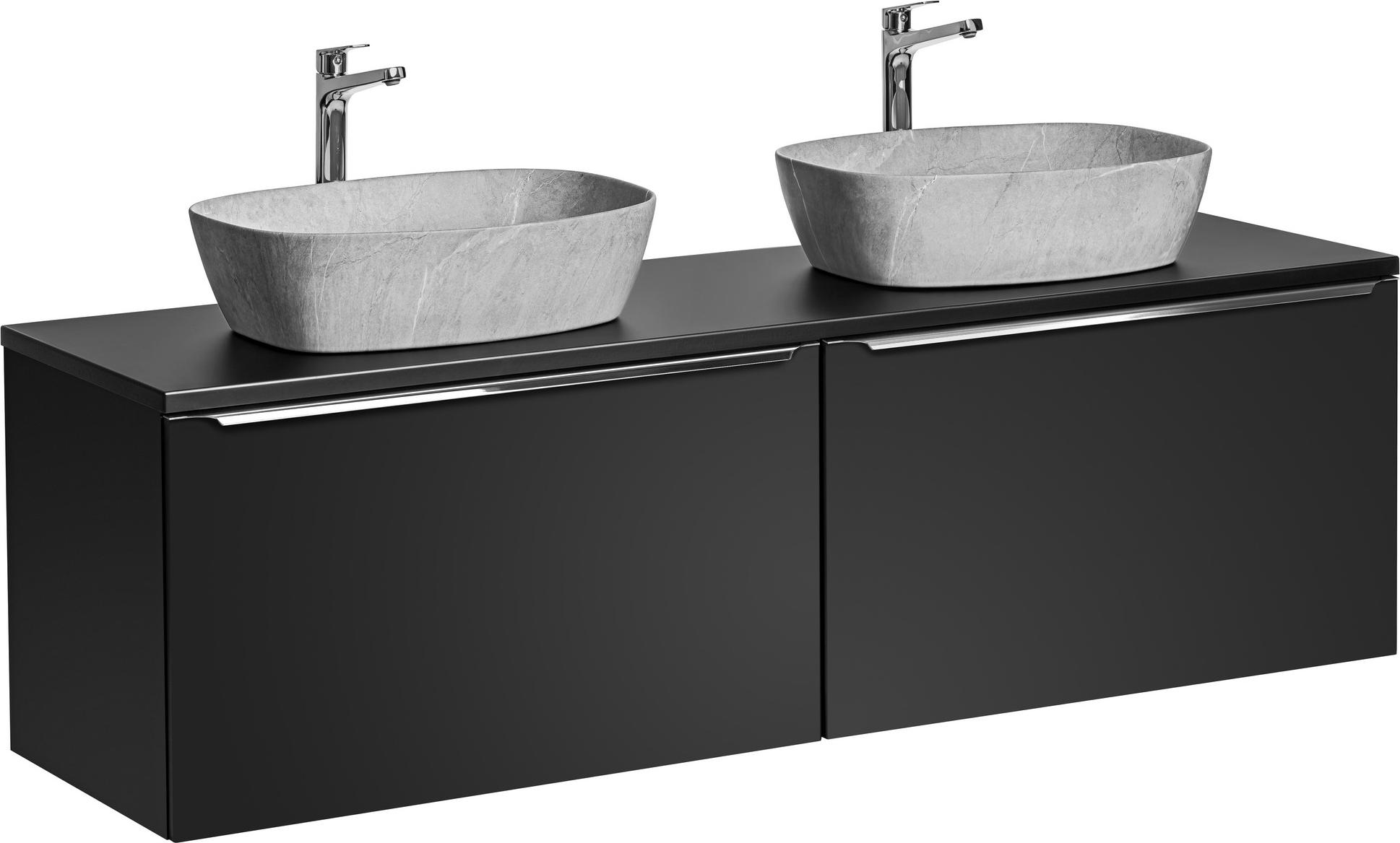 Badezimmerschrank 160 Cm Schwarz 2X80 Mit Aufsatzwaschbecken