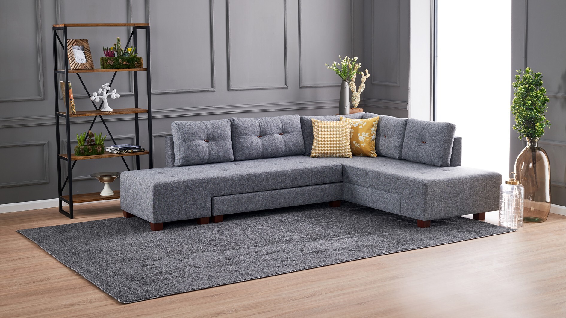 Hanah Home, Manama- BLC1181, Grau, Schlafsofas, Rahmen: Holz / Faserplatten 825BLC1181