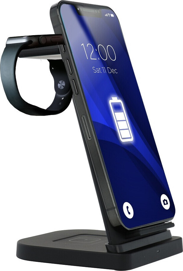 3v1 LED indukčná nabíjačkaBezdrôtová nabíjačka 15W nabíjačka mobilných telefónov kompatibilná so smartfónom, náhlavnou súpravou TWSSmartwatch Black
