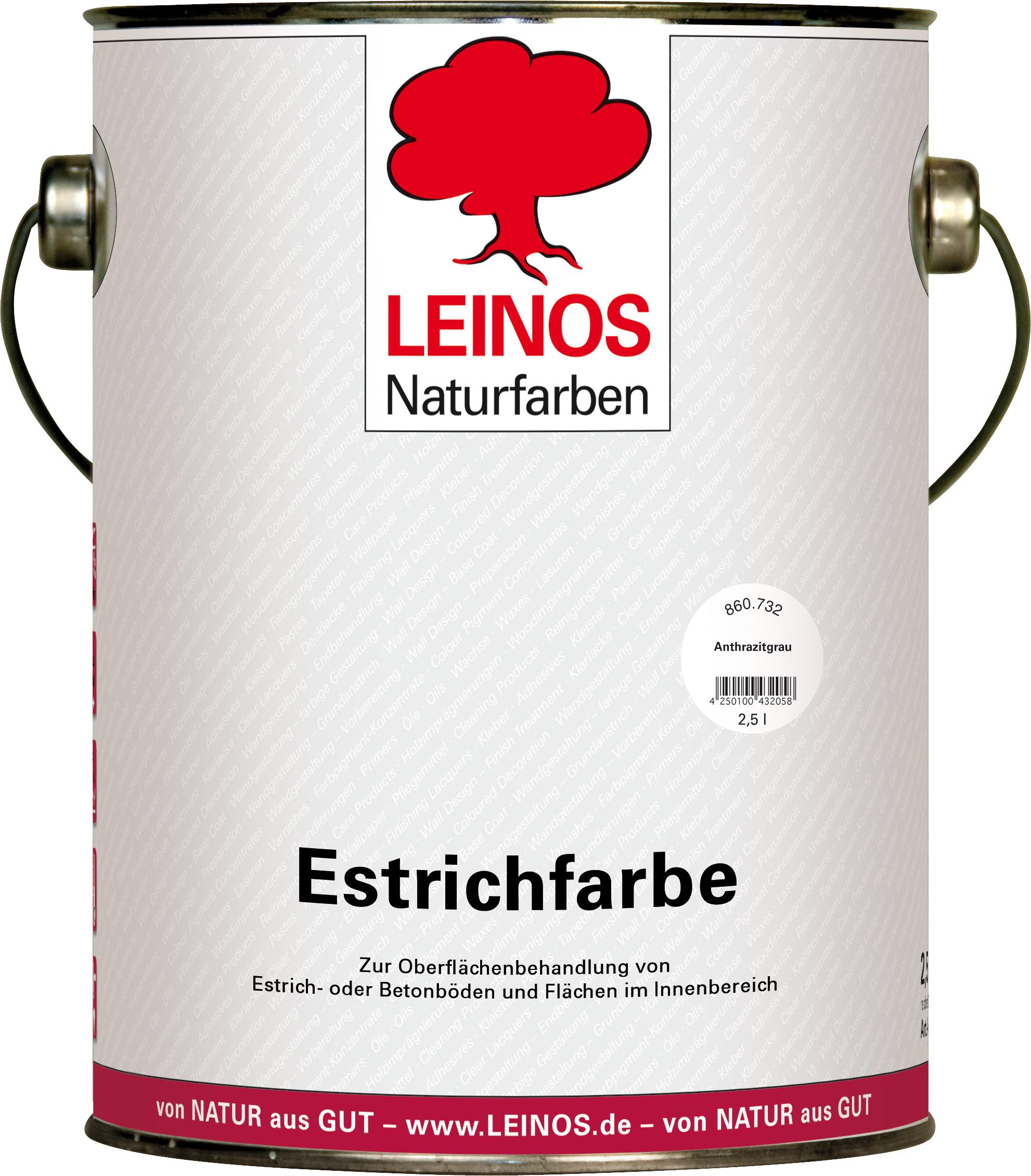 Leinos Estrichfarbe 860 | 2,5 Liter | für innen | Schutz & Farbgebung für offenporige Estrich- & Betonflächen | abriebfest, wasserabweisend, speichel- & schweißecht | Anthrazitgrau Leinos-860.06.732