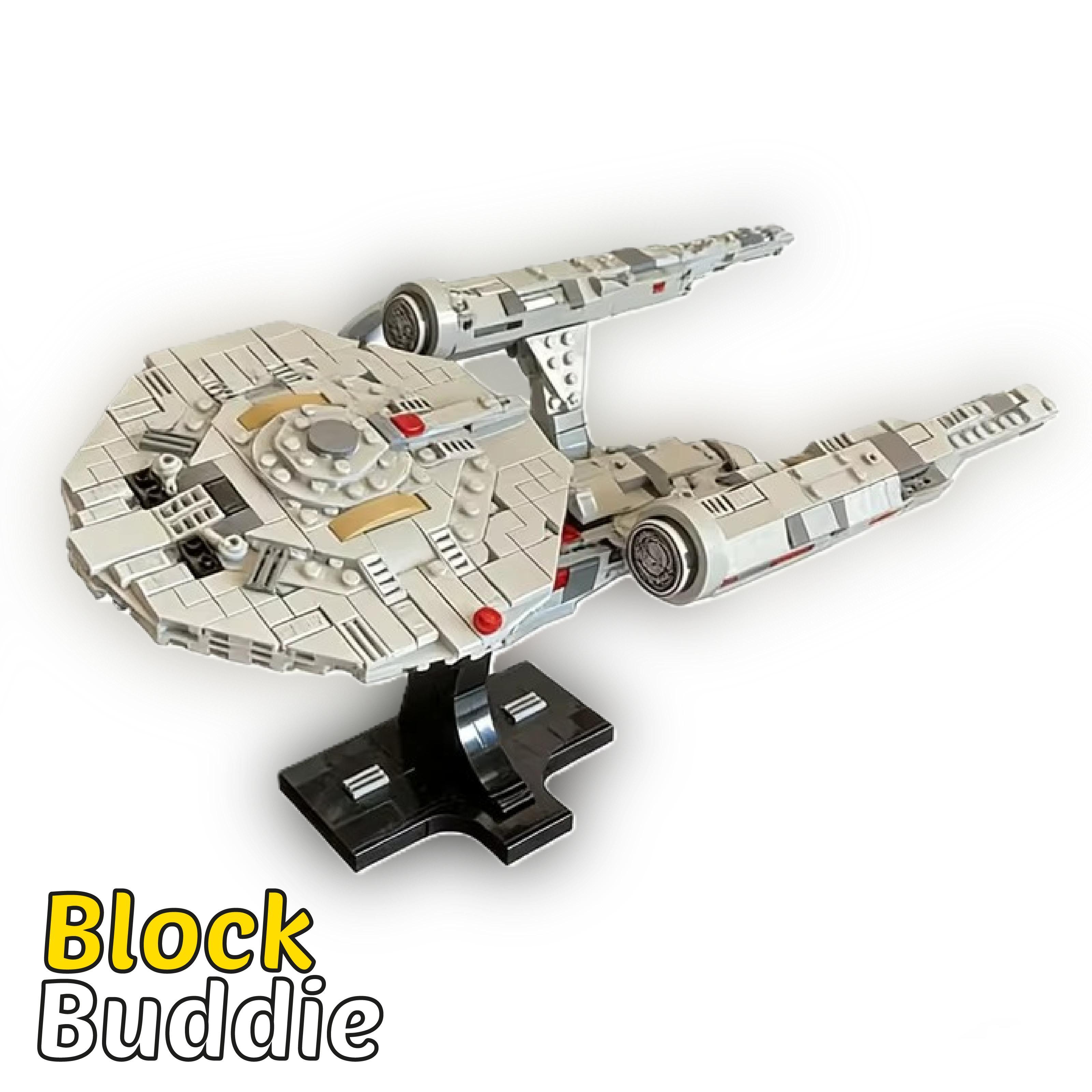 JieStar Trek Enterprise USS inspiriertes Sci-Fi Raumschiff MOC – 729 Teile – „Klassisches Sternenflotten-Raumschiff“ – Display Klemmbaustein Set