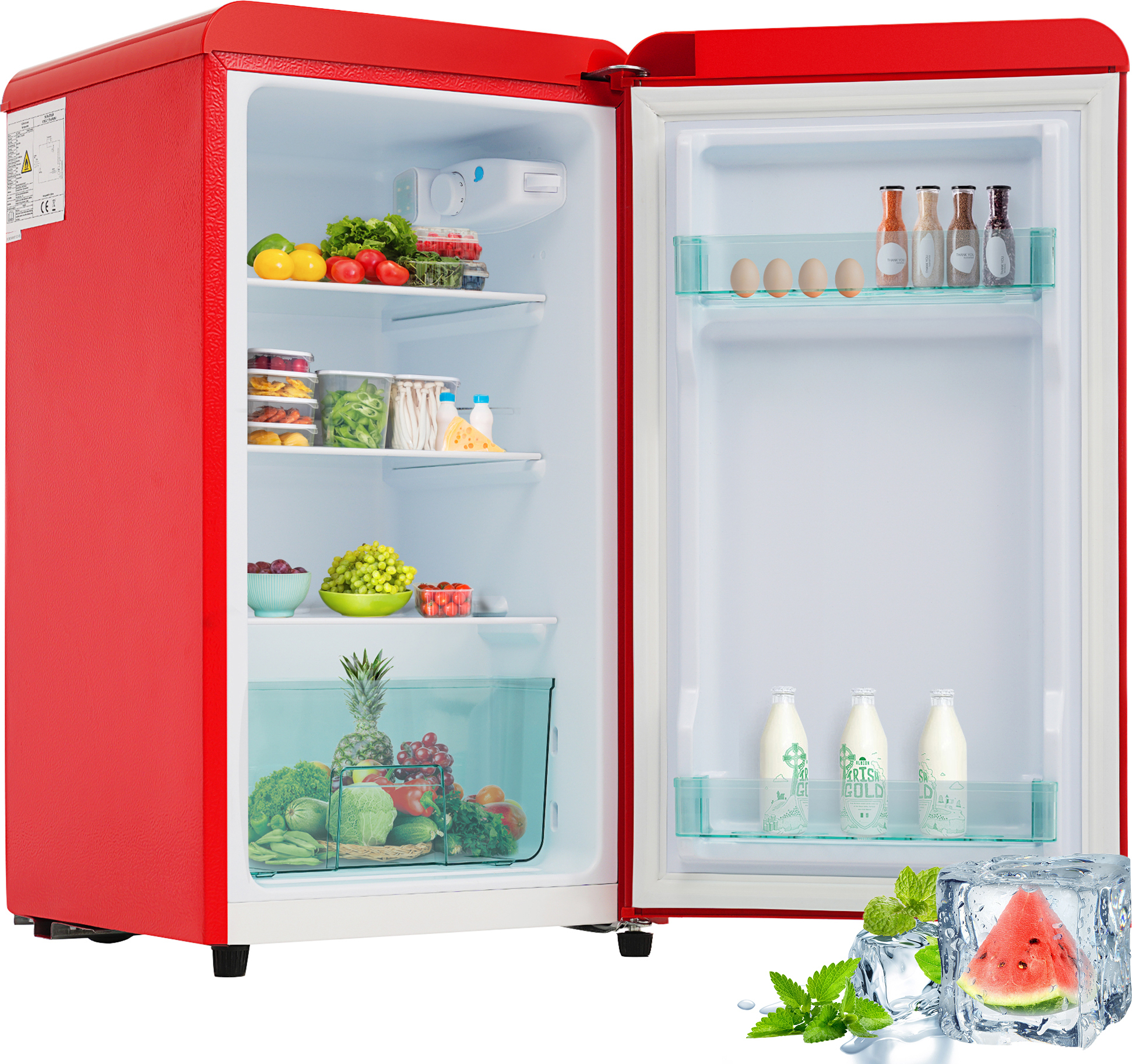 Stolová chladnička Merax BL-76, retro stolová chladnička mini chladnička voľne stojaca kompaktná retro chladnička, výška 72 cm, šírka 41 cm, červená