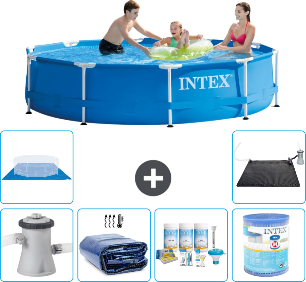 Bazén s okrúhlym rámom Intex - 305 x 76 cm - modrý - vrátane čerpadla - markízy - balíka na údržbu - filtra - krycej plachty - solárnej podložky