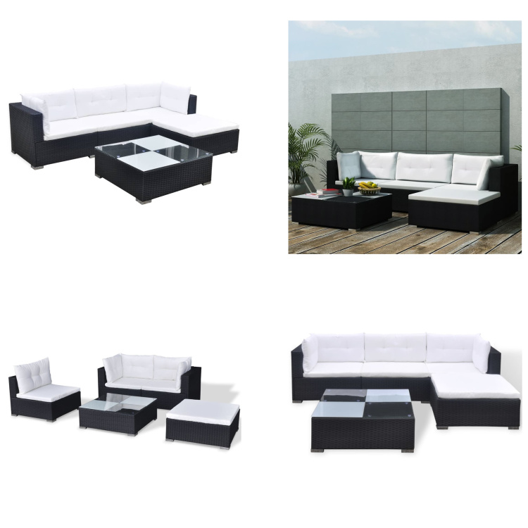 vidaXL 5-dielna záhradná sedacia súprava s vankúšmi polyratan čierna - Záhradná sedacia súprava - Záhradné sedacie súpravy - Záhradná sedacia súprava - Súprava záhradného nábytku