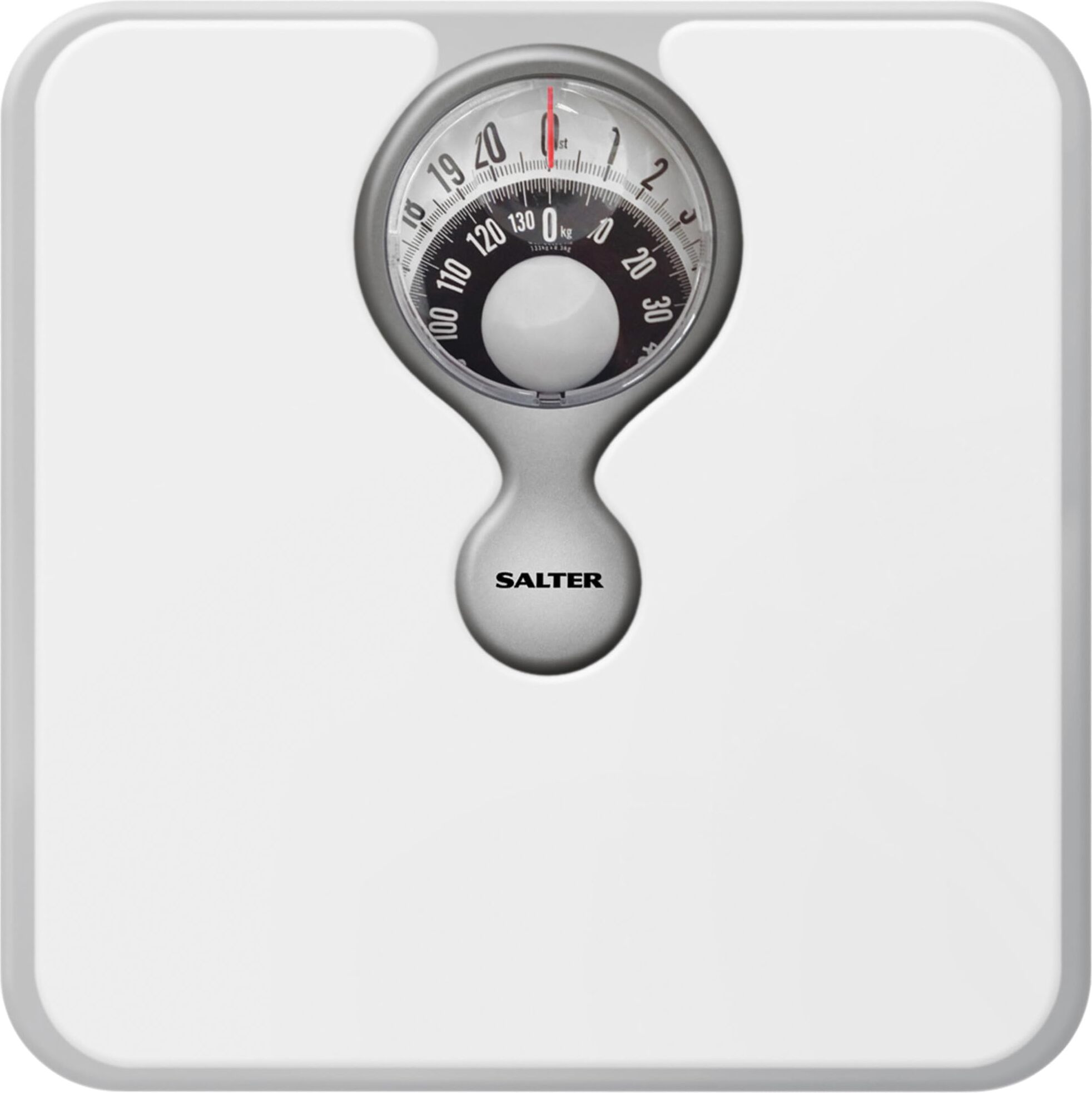 Salter 484 WHDR Mechanical Bathroom Scale Easy Read Body Weight Scale With Magnifying Lens Non-Slip Cushion Mat Max Capacity 133kg White