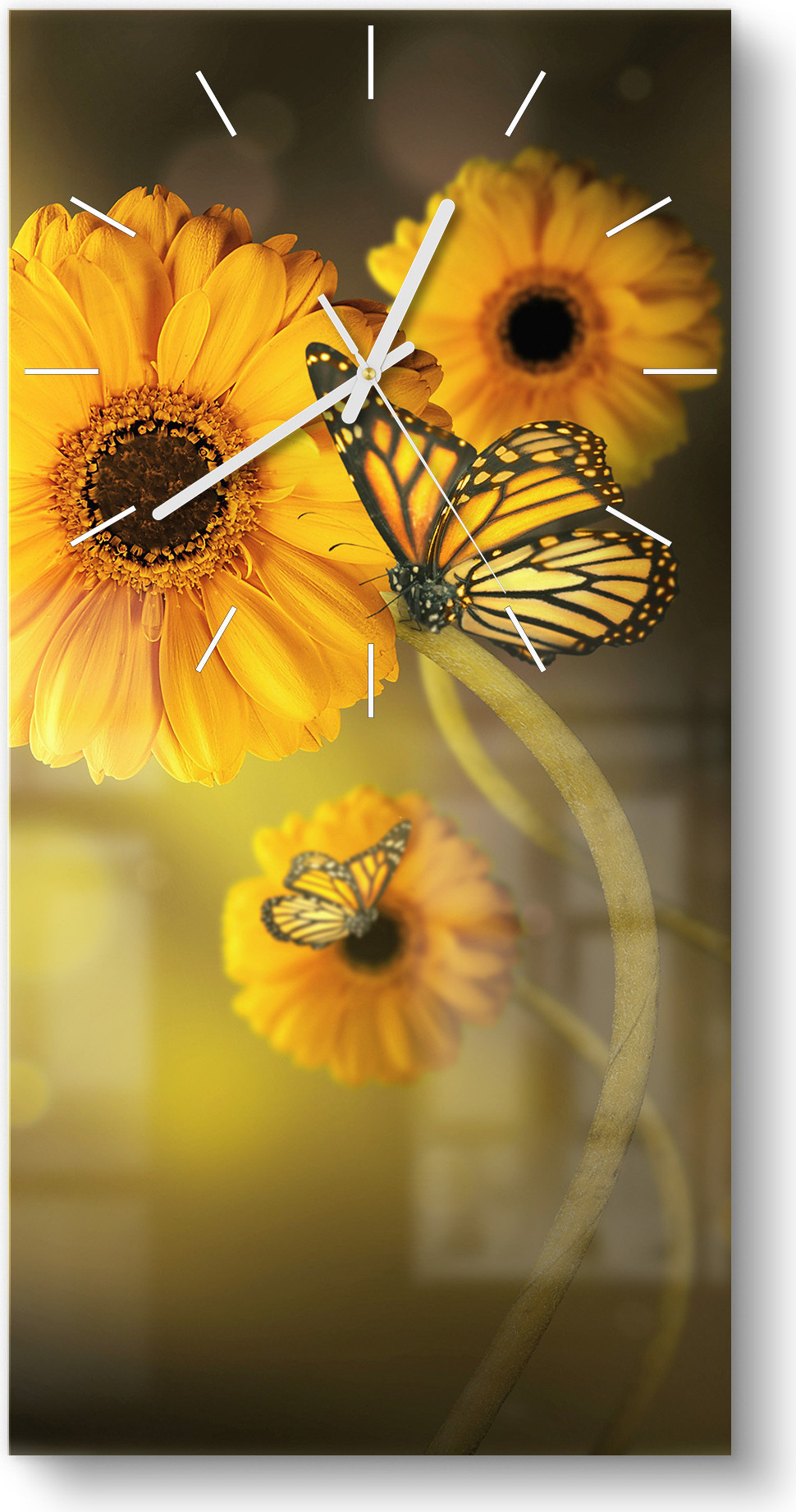 DEQORI Glasuhr 30x60 cm Modern 'Frühlingsfreude' Wanduhr Glas Uhr Design leise Küchenuhr WC-30-60-M-3683