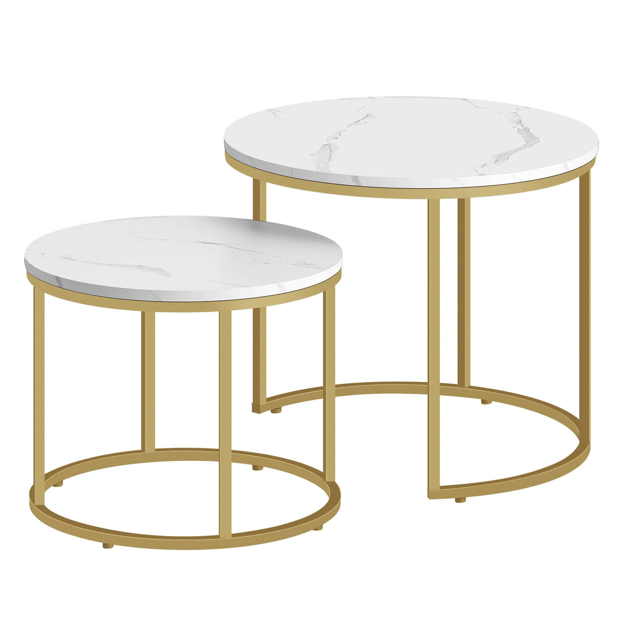 Mateusz Pielach Couchtisch rund 2er Set – Beistelltische im Loft-Design, ineinander schiebbar – Marmor - Gold