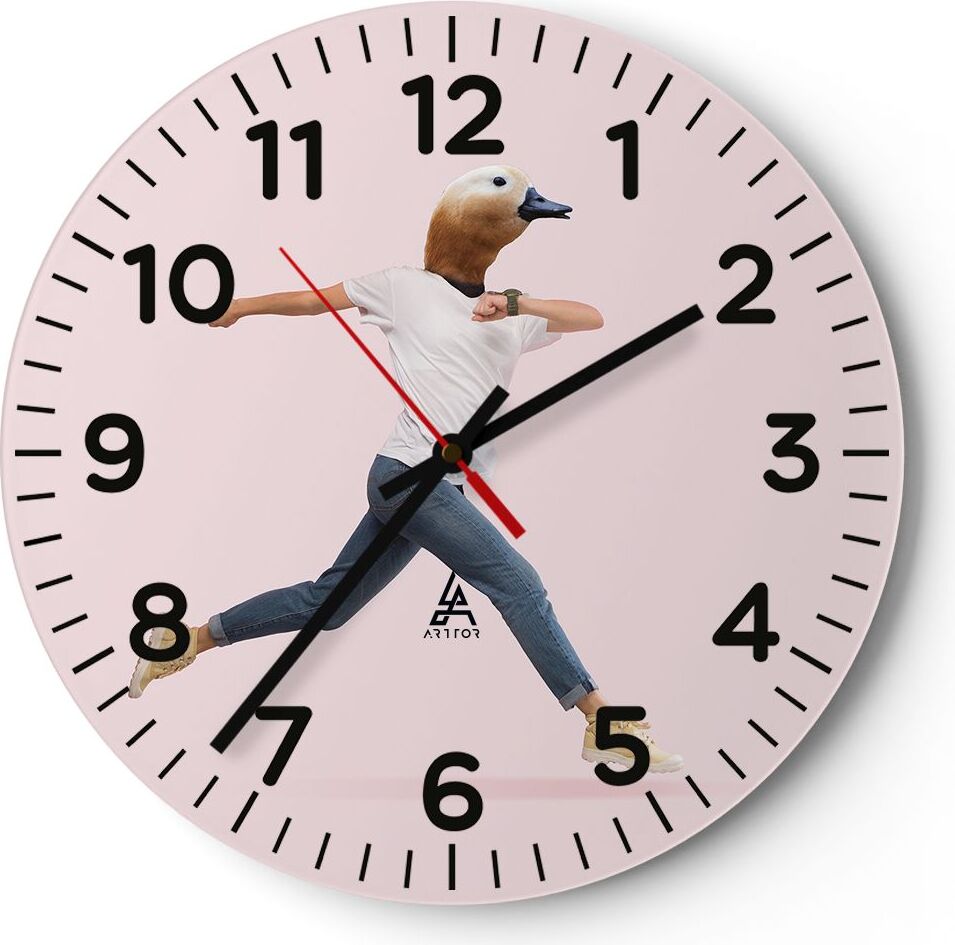 Arttor Wanduhr - Rund - Glasuhr - Anthropomorphisierung Mensch Ente - 30x30cm - Schleichendes Uhrwerk - Lautlos - zum Aufhängen bereit - Dekoration Modern - Wanddekoration aus Glas - C4AR30x30-4597