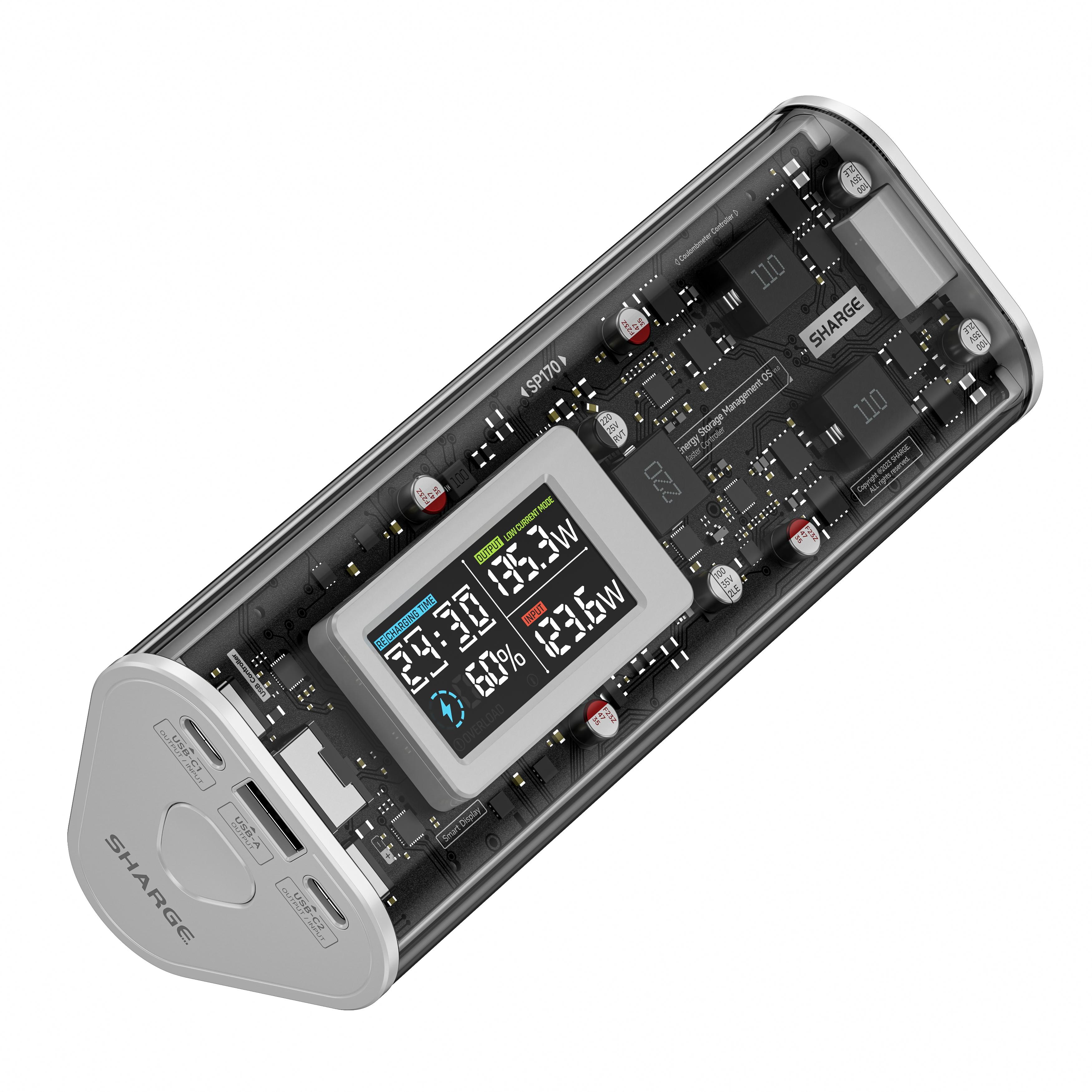 SHARGE YDD-SG-170-SBLJ-BAI, 24000 mAh, Power Delivery 2.0, Power Delivery 3.0, Power Delivery 3.1, Quick Charge 3.0, Quick Charge 4, 170 W, Weiß, Transparent