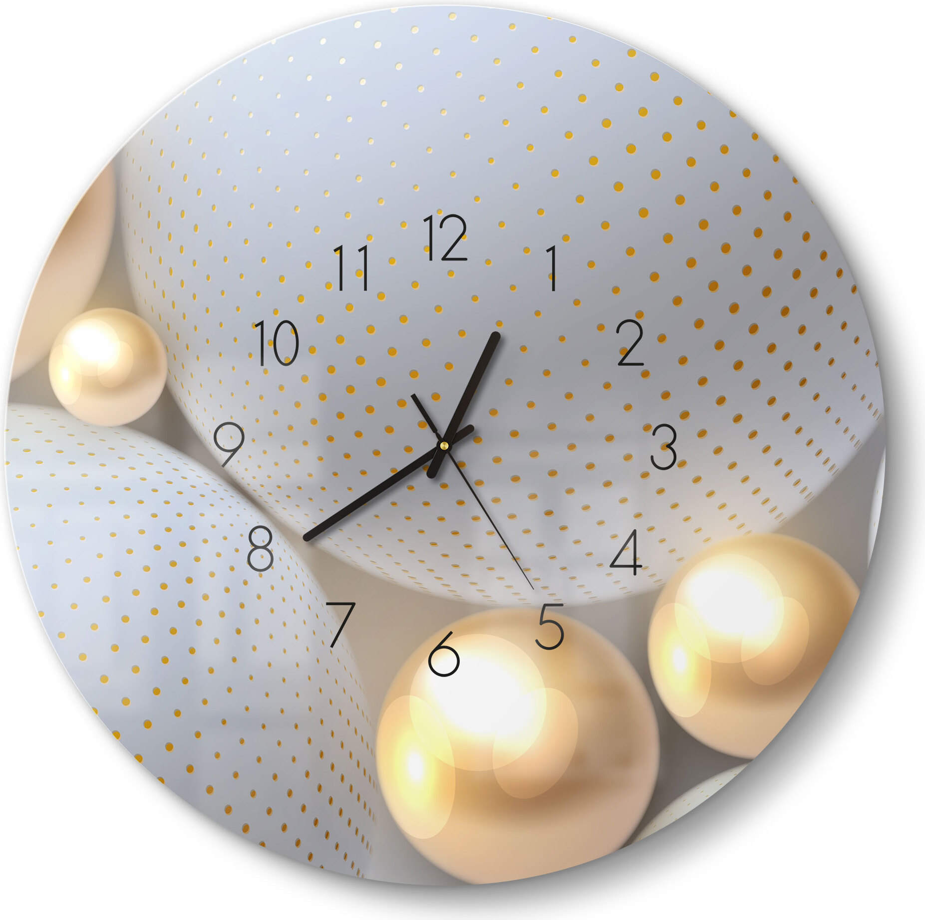 DEQORI Glasuhr Ø50 cm Zahlen 'Angeordnete Kugeln' Wanduhr Glas Uhr Design leise WC-D50-N-1667