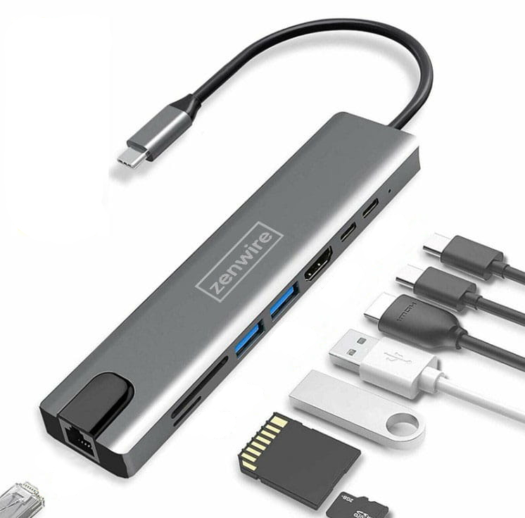 ADAPTÉROVÝ HUB 9v1 USB-C HDMI RJ45 Ethernet SD pre Macbook Air Pro M1 Zenwire