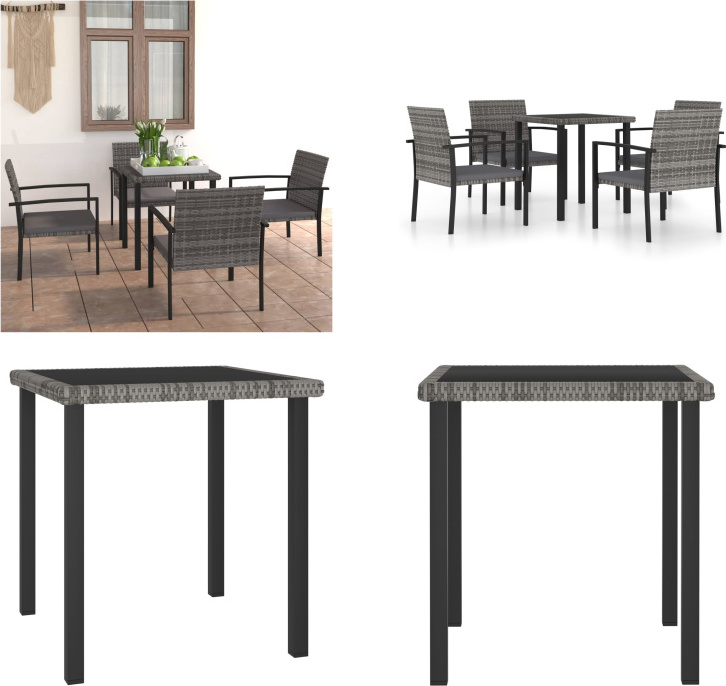 vidaXL 5 tlg. Garten Essgruppe Poly Rattan Grau - Garten-Essgruppe - Garten-Essgruppen - Sitzgruppe - Sitzgruppen HL3065712