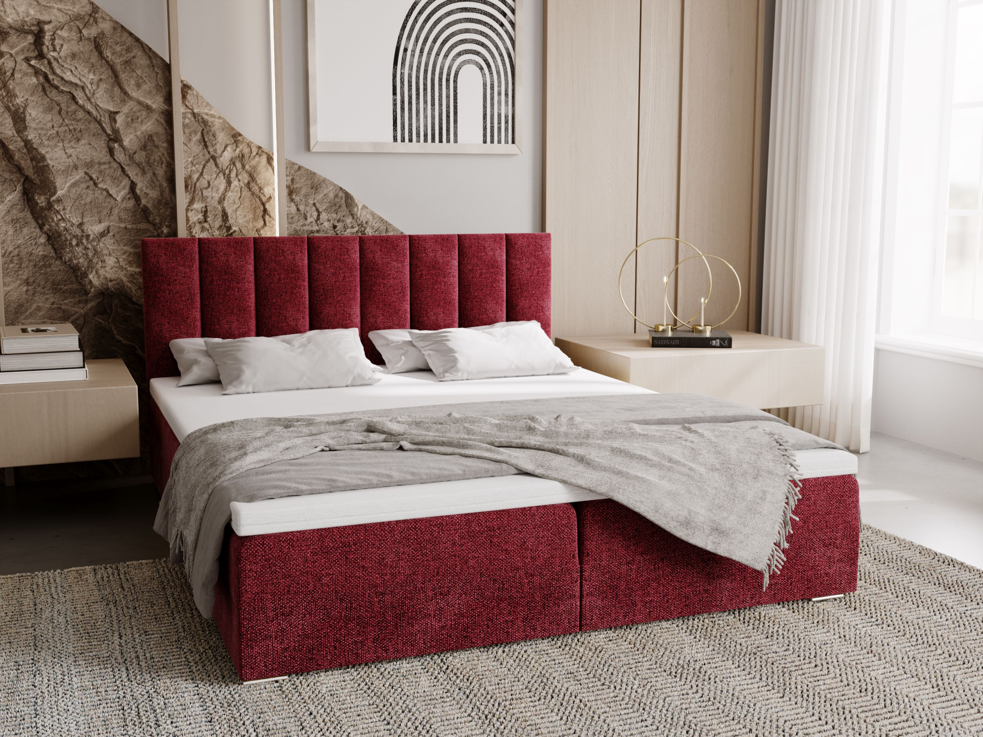 Čalúnená posteľ 180x200 ELSIE 4 s úložným priestorom - červená