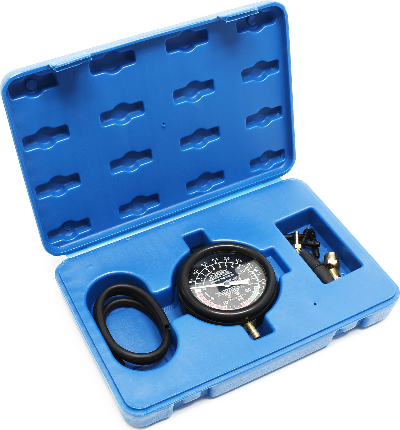 Wiltec Vakuumtester bis 10 PSI 28"HG, Benzinpumpentester, Unterdruck Tester Benzinpumpe mit Schlauch, Manometer und Koffer 51986