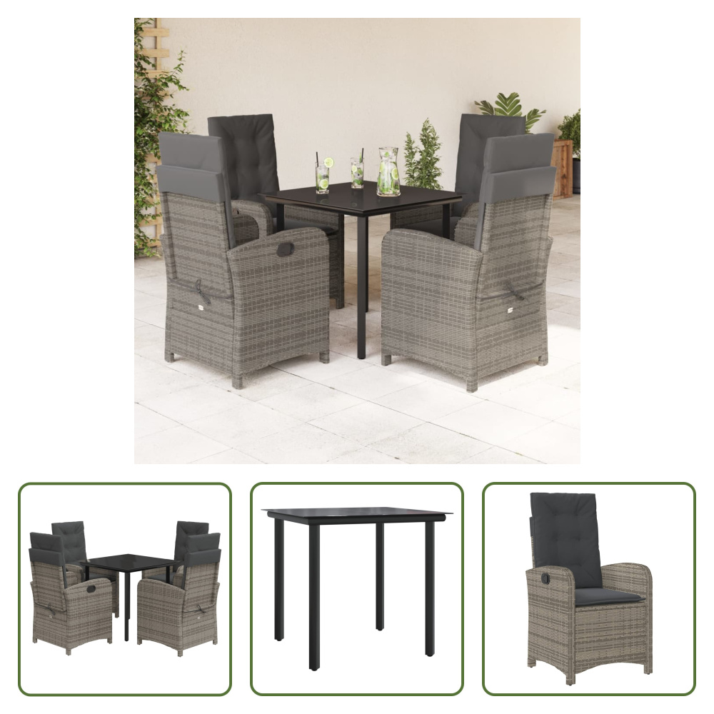 The Living Store 5-dielny záhradný jedálenský set s vankúšmi sivý polyratan