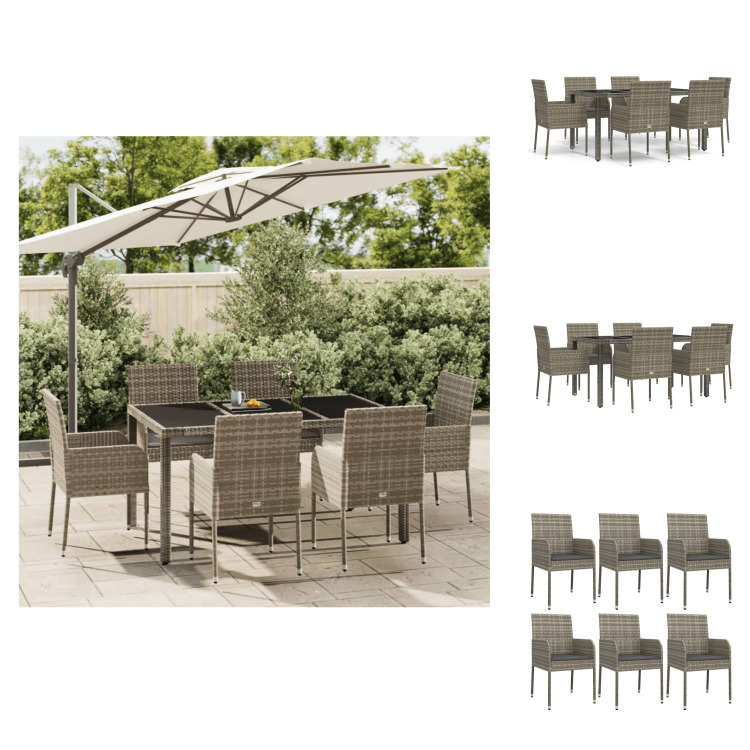 vidaXL 7-dielny záhradný jedálenský set s vankúšmi sivý polyratan - Záhradný nábytok sety