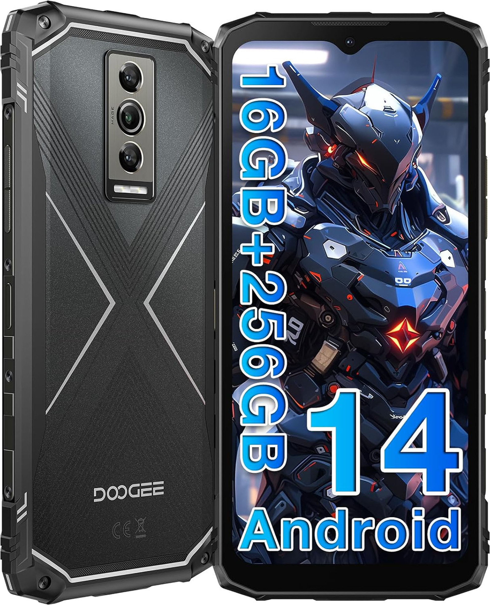 DOOGEE Blade 10 PRO [2024] Outdoor Smartphone Ohne Vertrag Android 14, 16GB+256GB(2TB) Outdoor Handy 4G, 6,56'' 50MP IP68/69K/NFC/Face ID/OTG, Silber