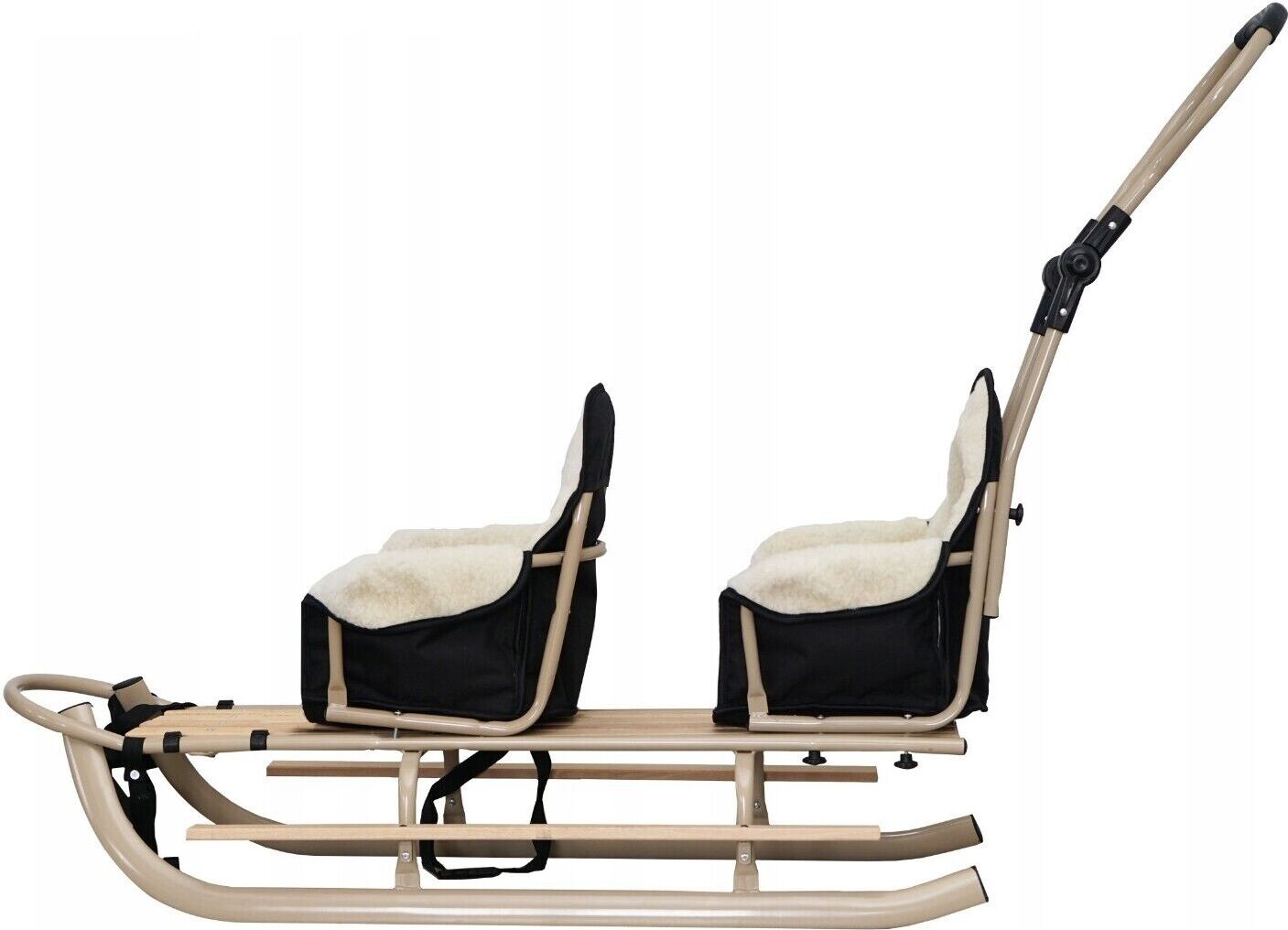 Sonstige Doppelschlitten mit Winterfußsack Schlitten Holzschlitten mit Rückenlehne Holz; Schwarz