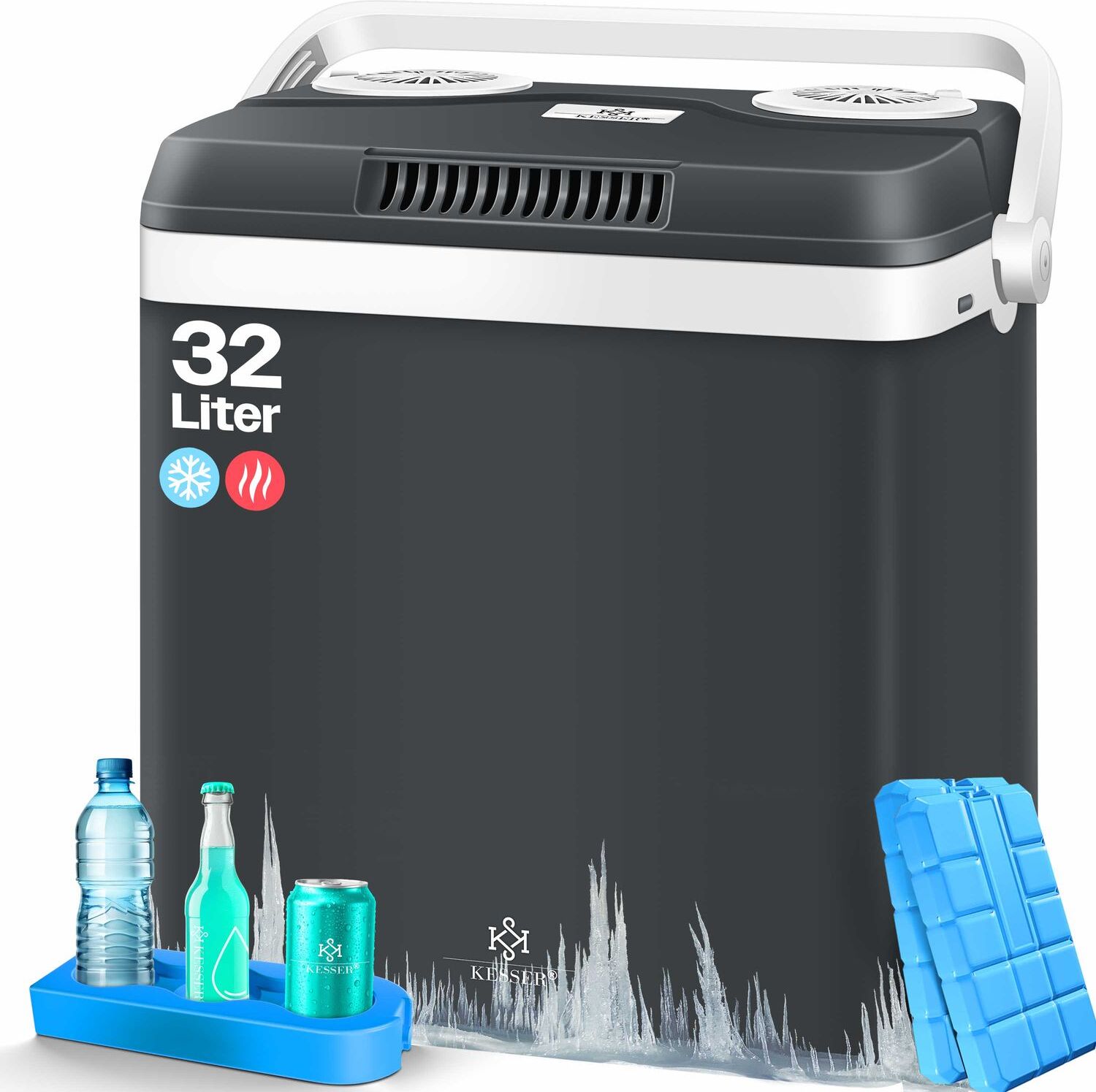 KESSER® 32 L Kühlbox 12V, 230V Stecker, Mini-Kühlschrank, Thermoelektrische Warmhaltebox