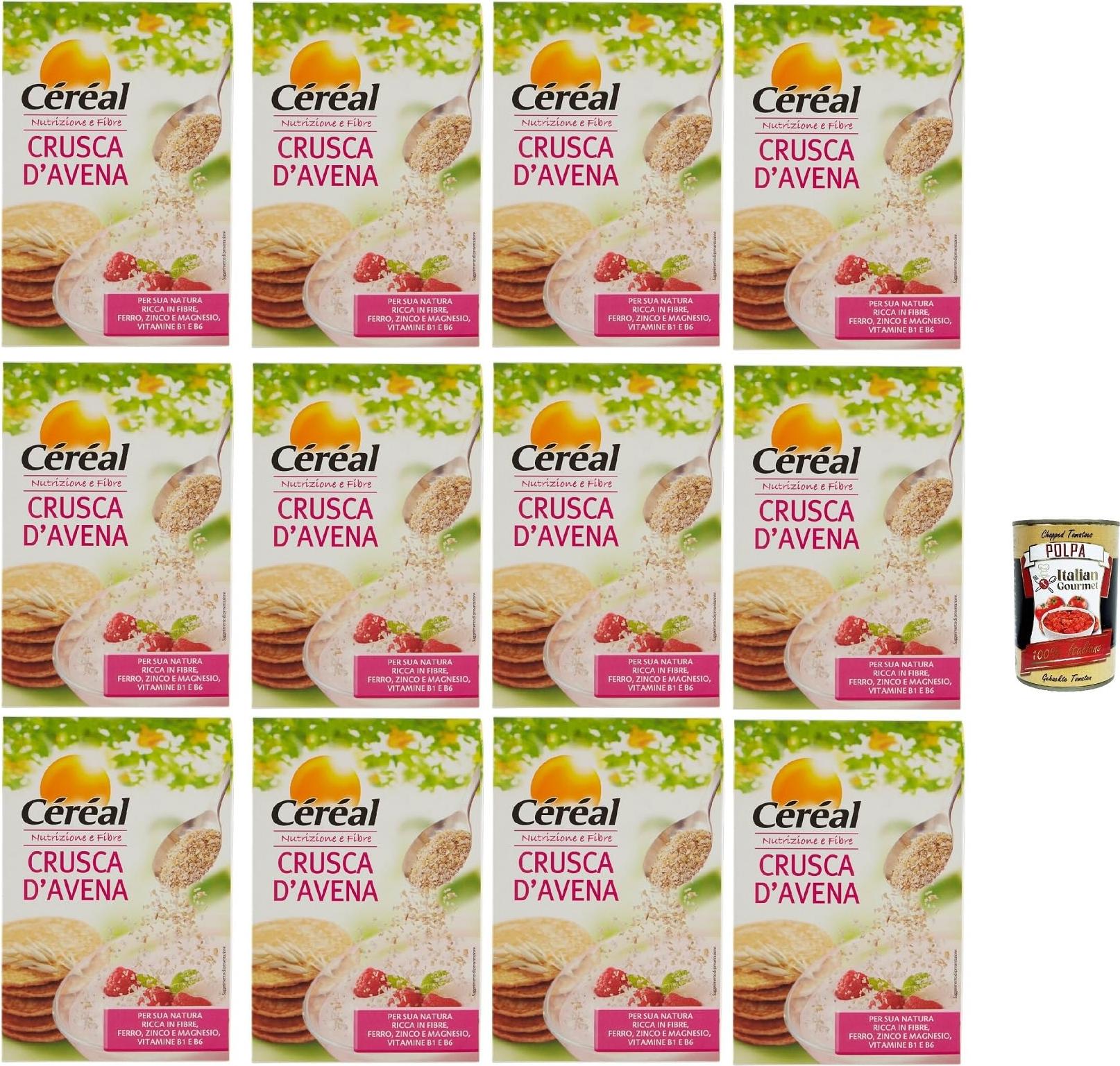 Italian Gourmet E.R. Céréal Crusca D’Avena, Haferbran, Proteinquelle, reich an Ballaststoffen, optimal zum Frühstück und Pfannkuchen, um den Darmbohrloch zu fördern 12x 400 g + Italian Gourmet polpa 400g D1-VWIZ-KEG4