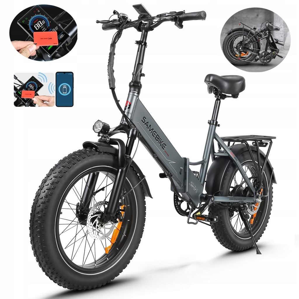 Skladací elektrický bicykel pre dospelých Urban Samebike LOTDM200-II 48V 13Ah 80km 20*4.0" Grey