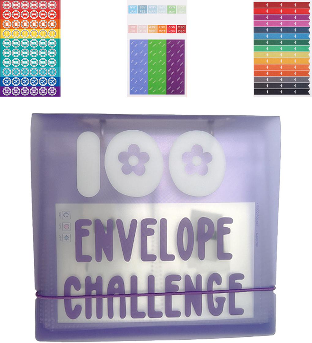 Meoiruery 100 Umschlag-Challenge-Ordner, Spar-Challenge-Box-Kit, Bargeld-Spar-Challenge-Kit, Spar-Challenge-Buch mit Geldumschlägen KAU-ER-LYS-PH-20250904-193