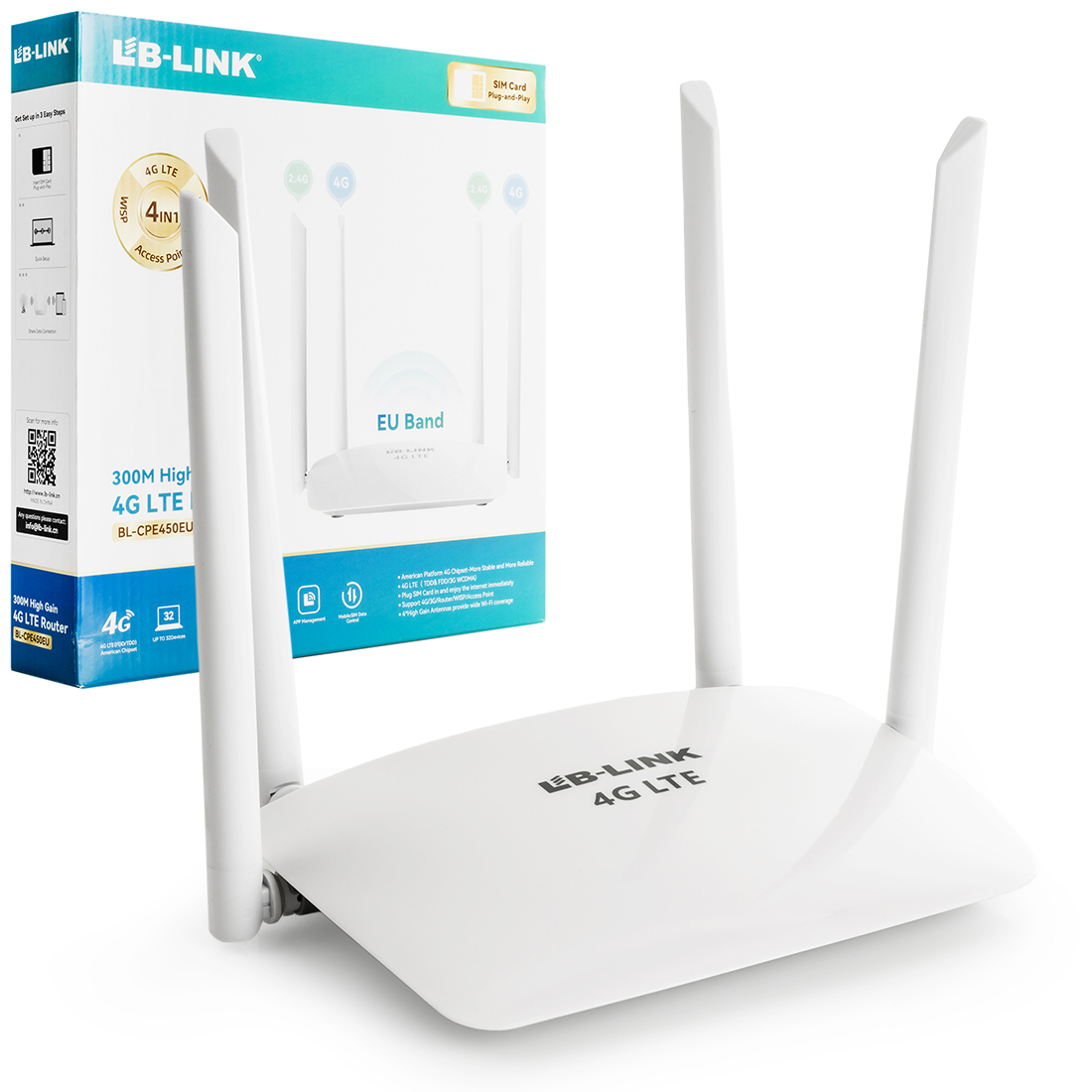 WiFi domáci smerovač SIM N300 4G LTE CPE450EU Rýchly a silný signál so širokým rozsahom
