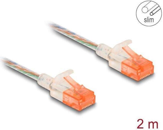 DeLOCK RJ45 Netzwerkkabel Cat.6A U/UTP Slim 2 m transparent, 2 m, Cat6a, U/UTP (UTP), RJ-45, RJ-45, Transparent 80354