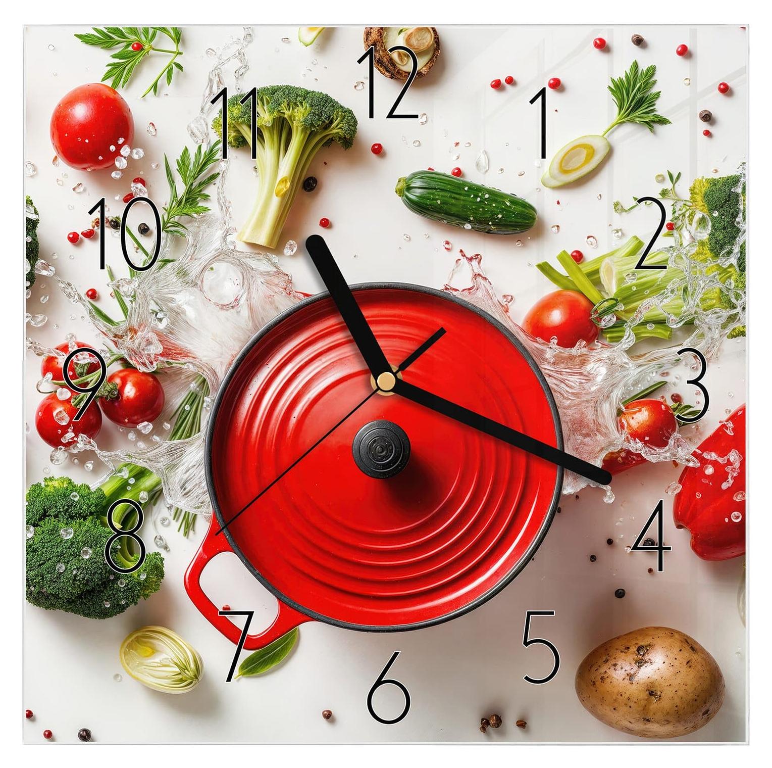 Primedeco Wanduhr aus Glas mit Motiv Kochvorbereitung- 30 x 30 cm - inkl. Aufhängesystem