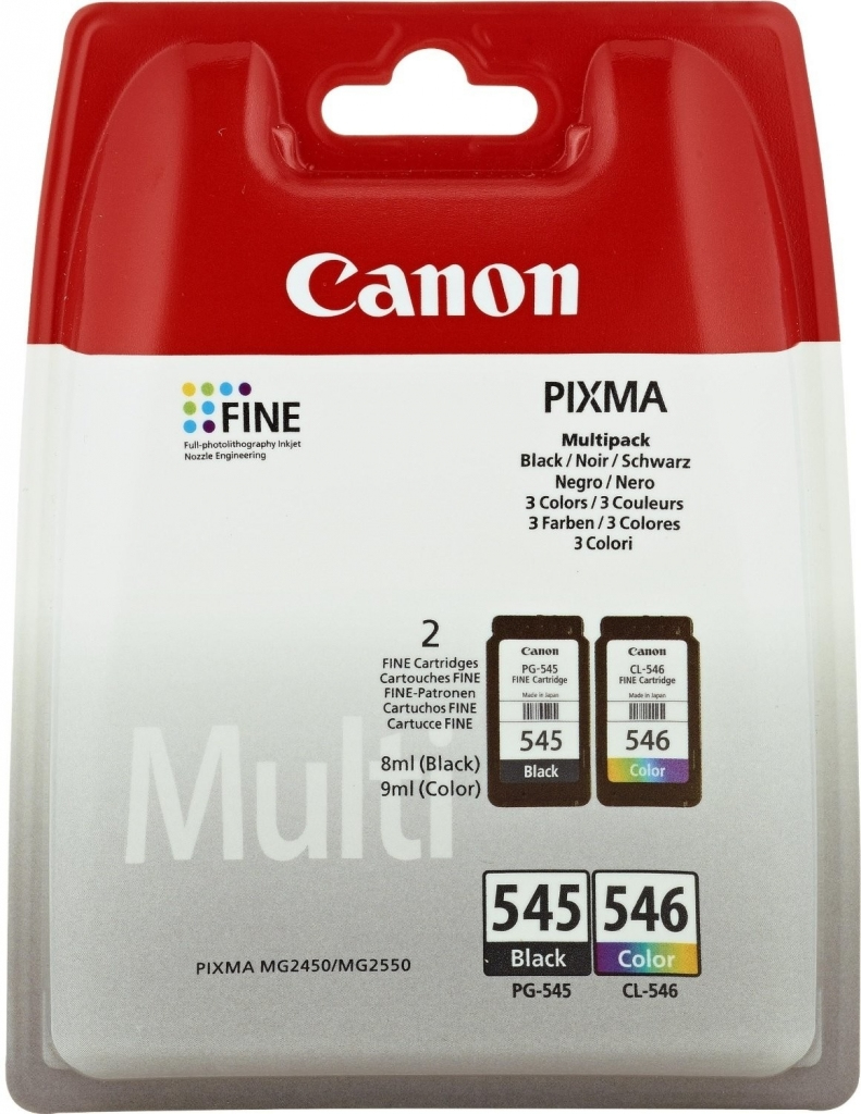 Canon originál atrament PG-545XL/CL-546XL photo value pack, čierny/farebný, 8286B007, Canon 2-pack + papier PIXMA MG2450, MG2555, MG2950, P 8286B007