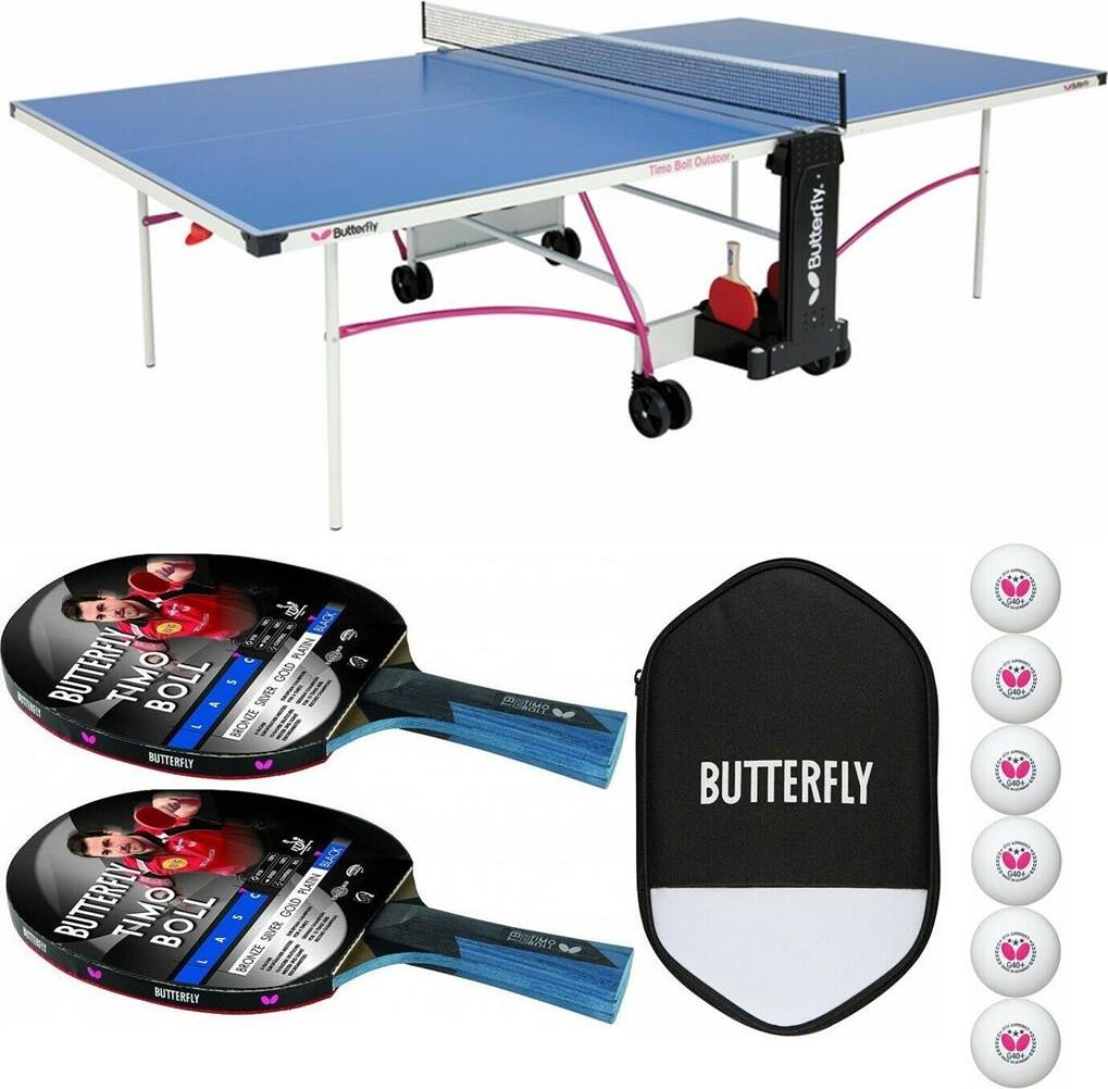 Butterfly Timo Boll Tischtennisplatte + Tischtennisschläger + Tischtennishülle + Bälle 100903