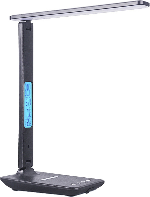 Mmgoqqt Klappbare Tischleuchte mit Uhr, Wecker, Datumsanzeige und Temperaturanzeige – Bürolampe,black Kau-LA-251215-211