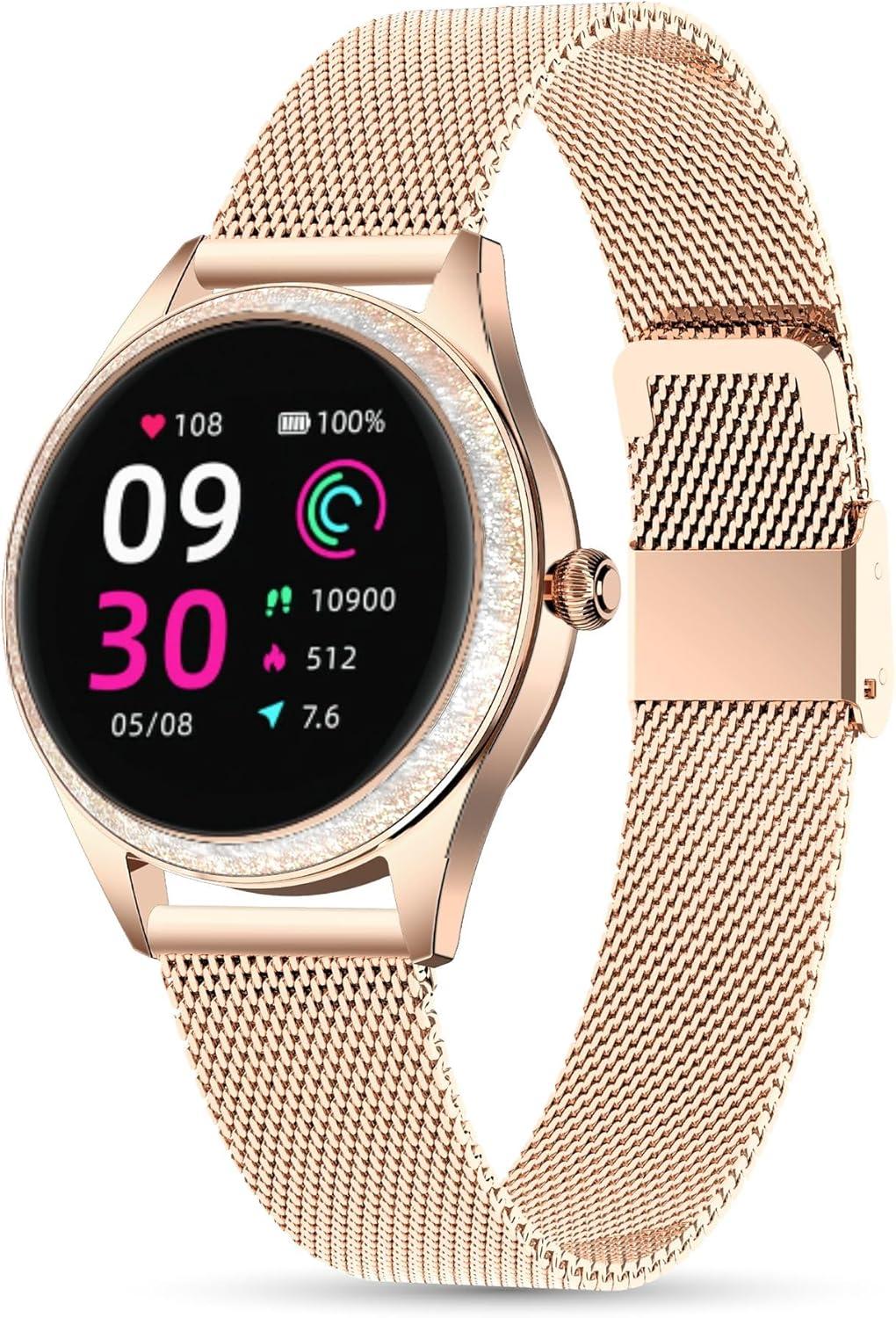 LUNIQUESHOP Damen Smartwatch mit Blutdruckmessung, Fitness Tracker, Schlafmonitor, Benachrichtigungen & 140 Zifferblätter