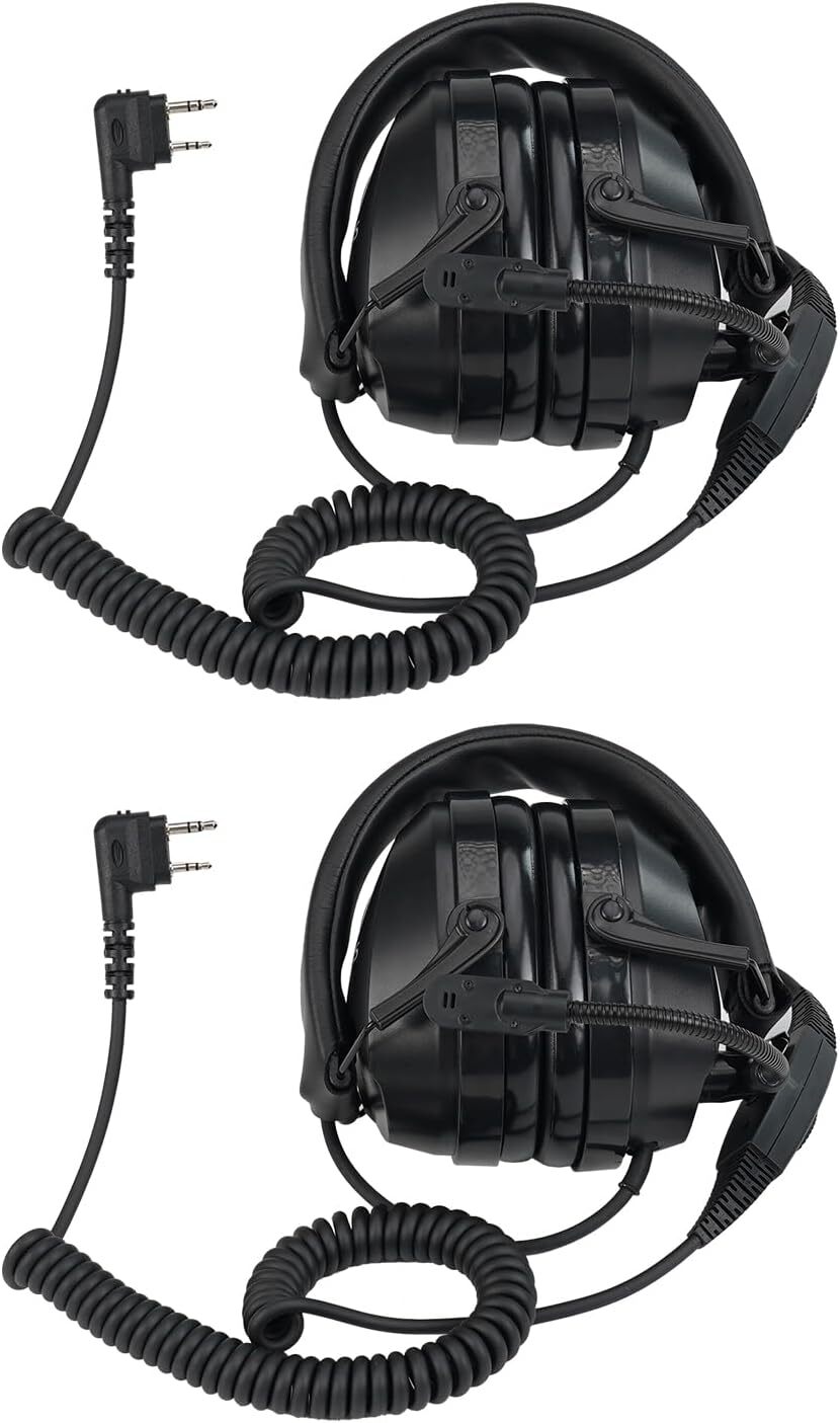 Retevis Walkie Talkie Ohrhörer Noise Cancelling, 2-Wege Radio Overhead Headset, Boom Mic, Lautstärkeeinstellung, PTT,2 Pin EUC9241AX2