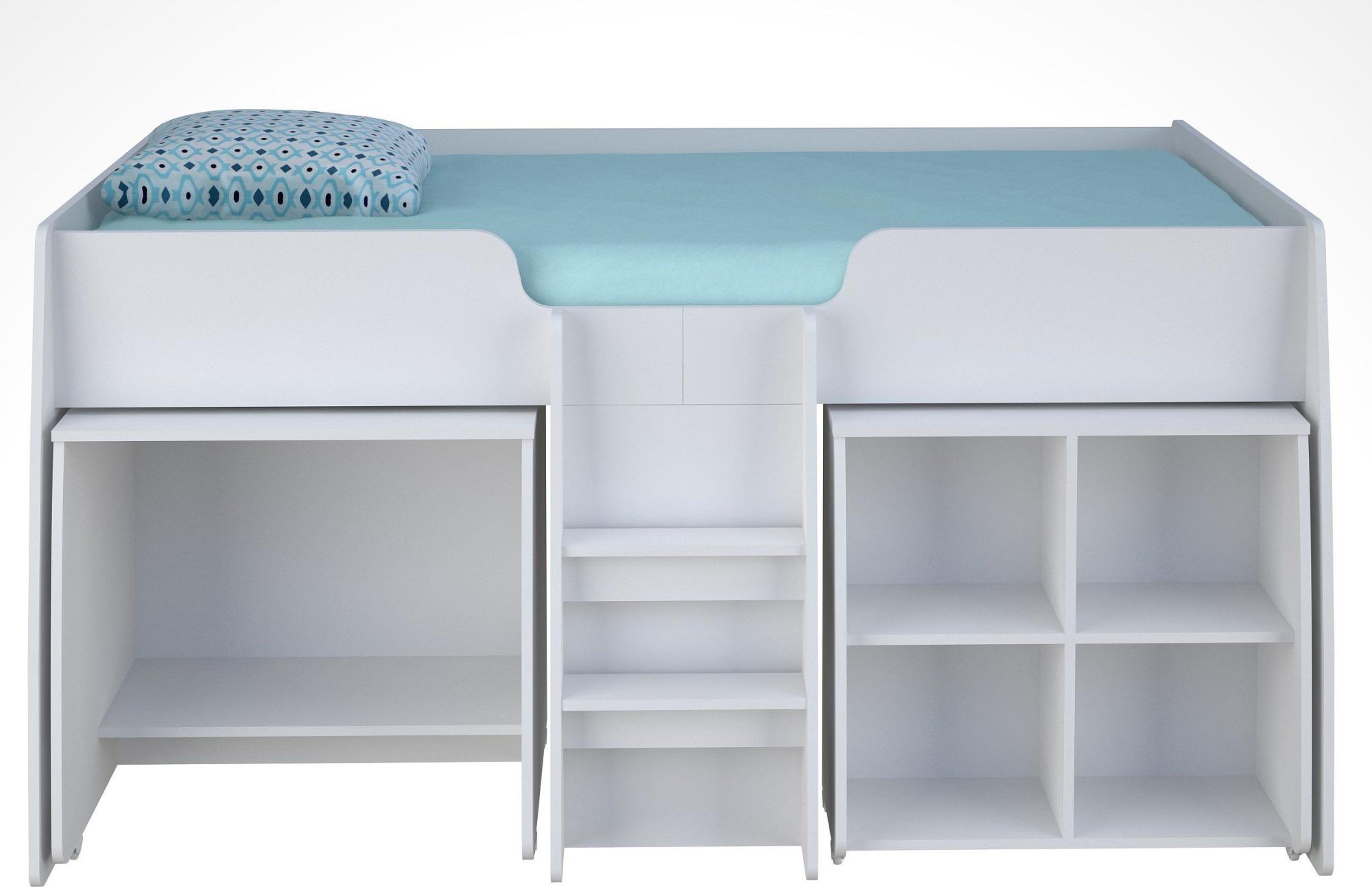 Hochbett FINN mit integriertem Tisch und Regal : + 7 Zonen Matratze, 90x190 cm Weiß ohne Aufsatz Matratze: + 7 Zonen Matratze, 90x190 cm Farbe: Weiß Ausführung: ohne Aufsatz