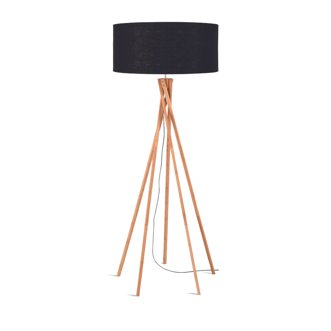 GOOD&MOJO - Stehleuchte Kilimanjaro - Schwarz/Bambus - Ø60cm für Wohnzimmer, Schlafzimmer KILIMANJARO/F/6030/B