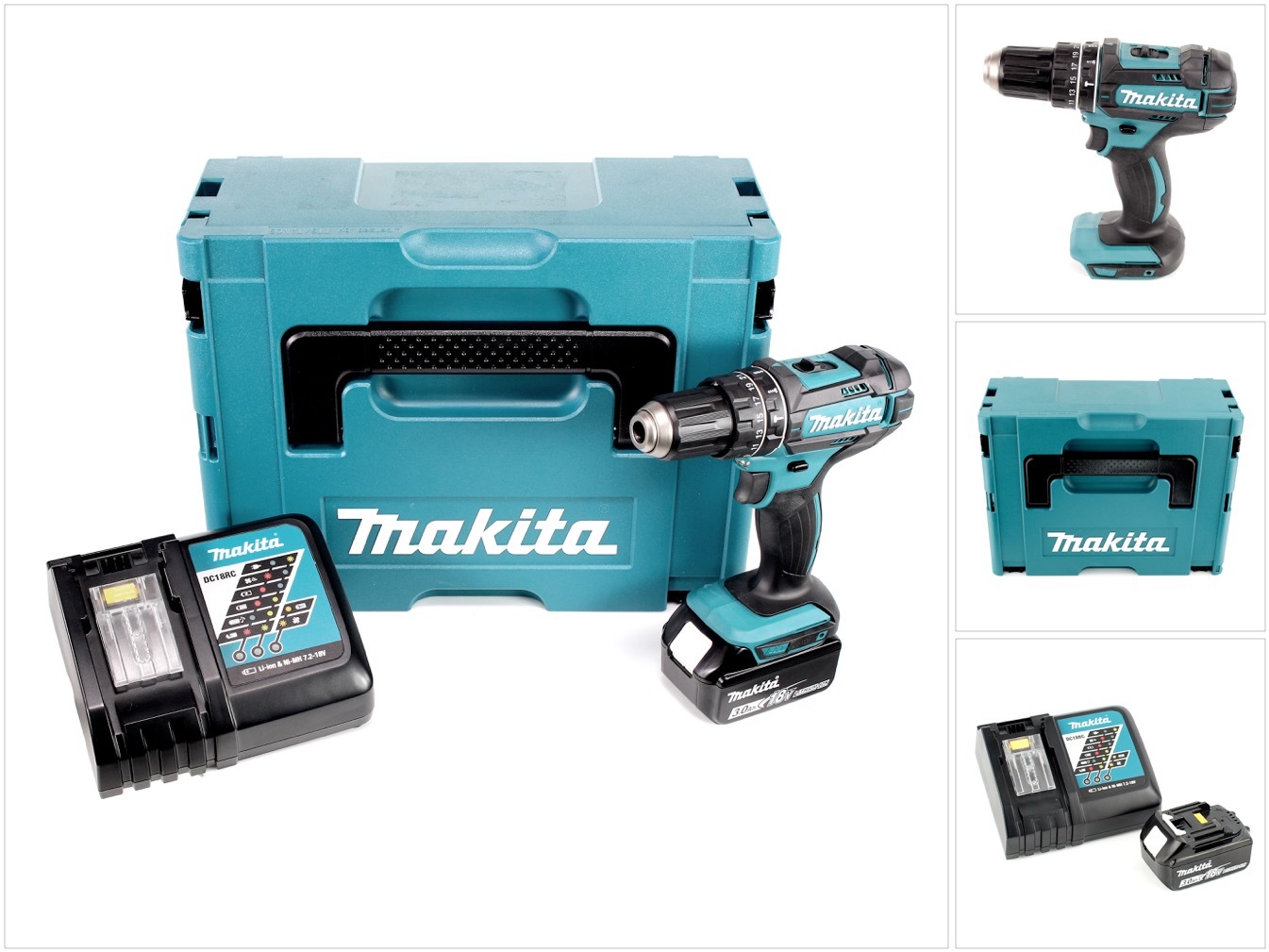 Akumulátorová príklepová vŕtačka Makita DHP 482 RF1J 18V 62Nm + 1x akumulátor 3,0Ah + nabíjačka v Makpac