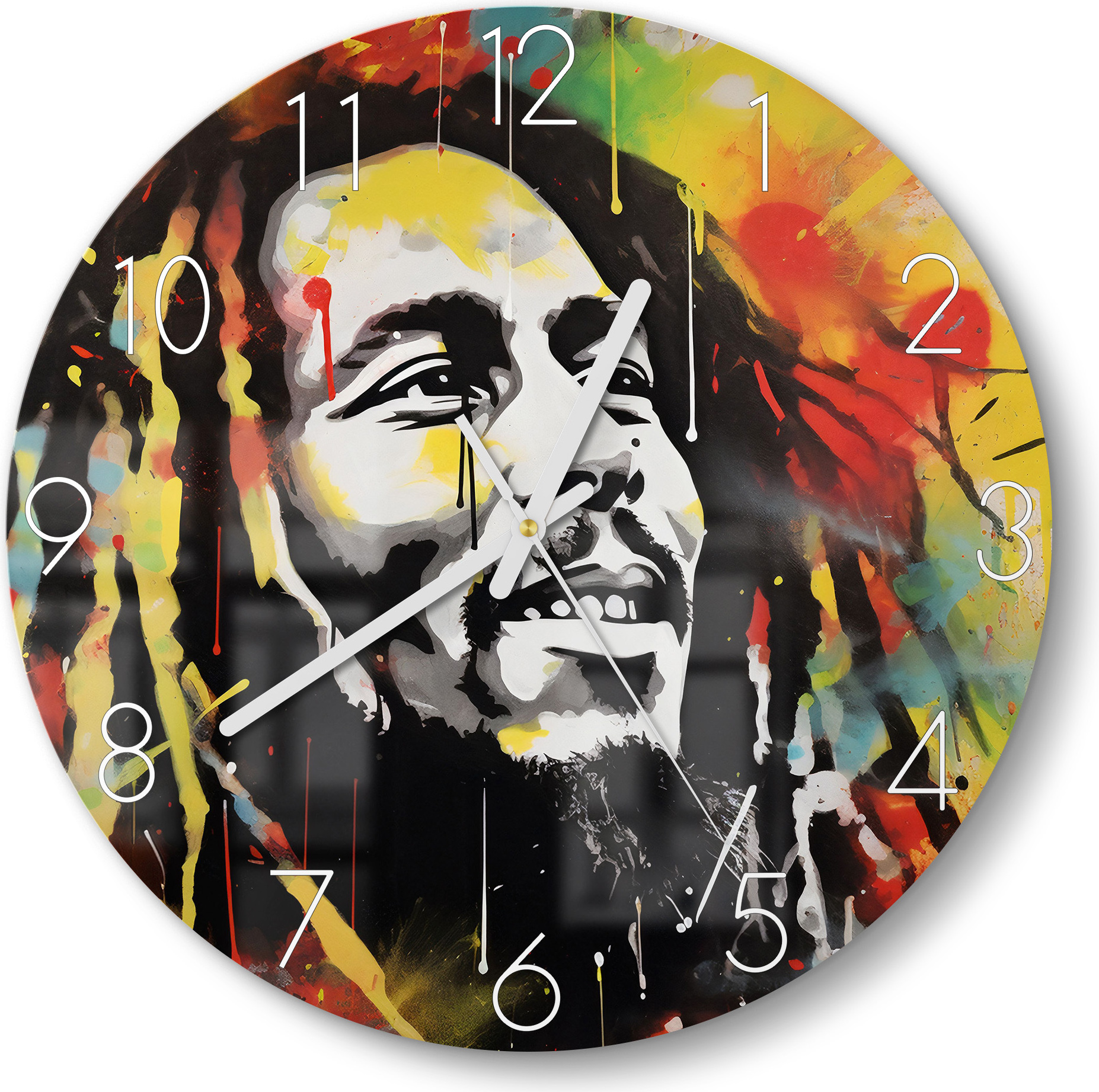 DEQORI Glasuhr Ø30 cm Zahlen 'Klangvolle Visionen' Wanduhr Glas Uhr Design leise Küchenuhr WC-D30-N-3719