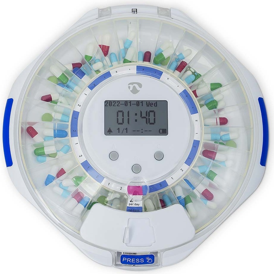 Nedis, WLAN Medikamentenspender mit 28 Fächern & LCD-Anzeige, Weiß WIFIPD10WT