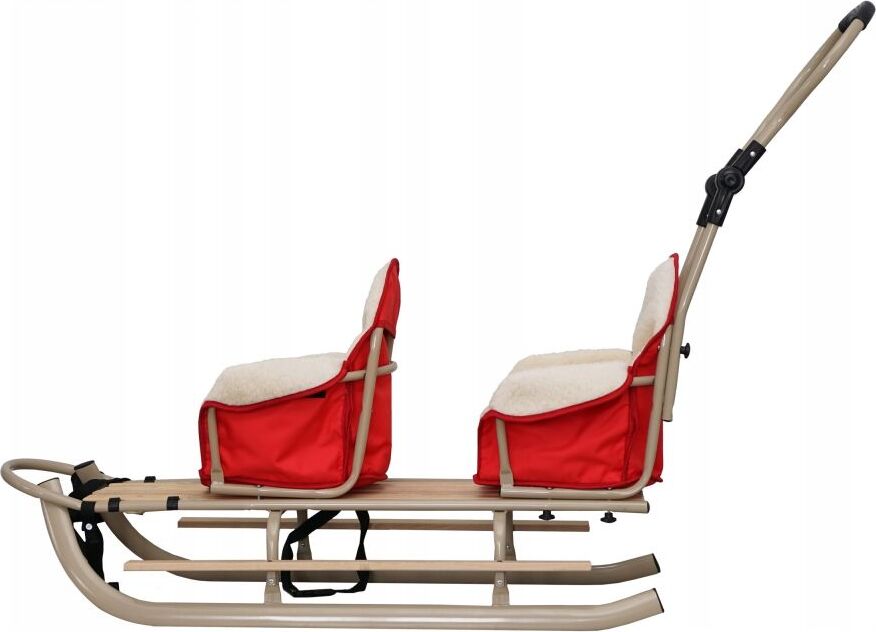 Sonstige Doppelschlitten mit Winterfußsack Schlitten Holzschlitten mit Rückenlehne Holz; Rot