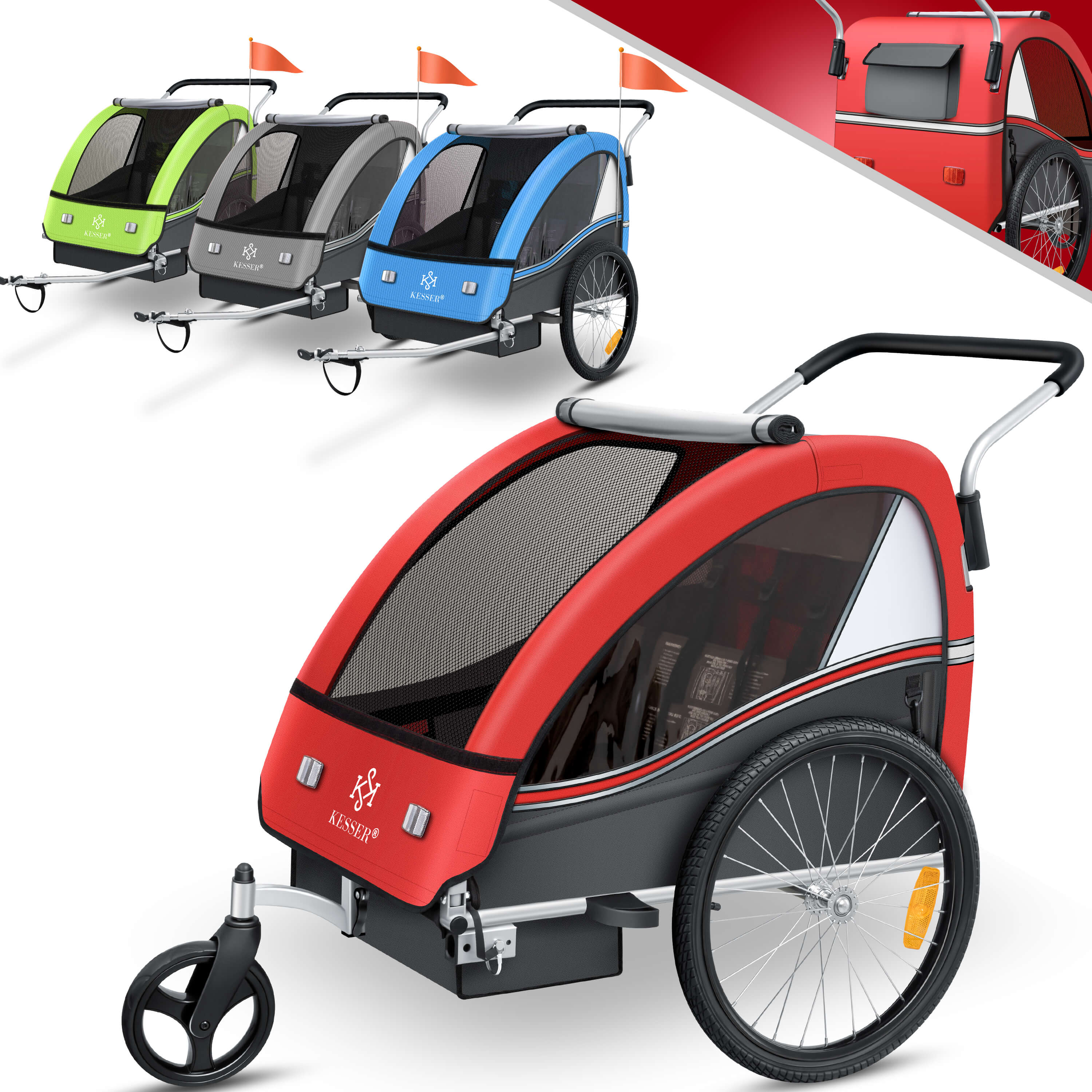 vidaXL Fahrradanhänger Jogger 2-in-1 Kinderanhänger Fahrrad Anhänger  Kinderwagen Kinderfahrradanhänger für 1 oder 2 Kinder Blau Grau