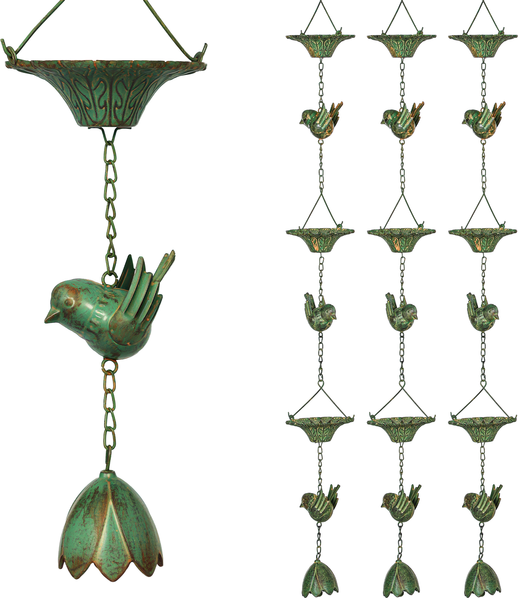 Outsunny 3er Set Regenkette 123cm Regenablaufkette aus Metall Ablaufkette Vögeln 84J-072V00DG