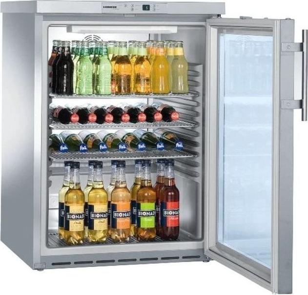 Chladnička Liebherr so sklenenými dverami 148 litrov pod stôl 600x615x830 mm nerezová oceľ