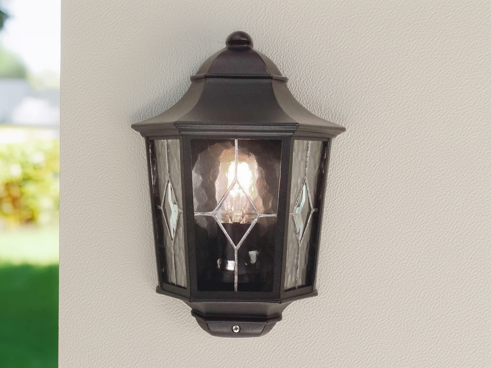 Meine Wunschleuchte LED Außenwandleuchte, Laternen Halbschale im Landhausstil mit Bleiglas, H: 36cm NR7-2LMBLK